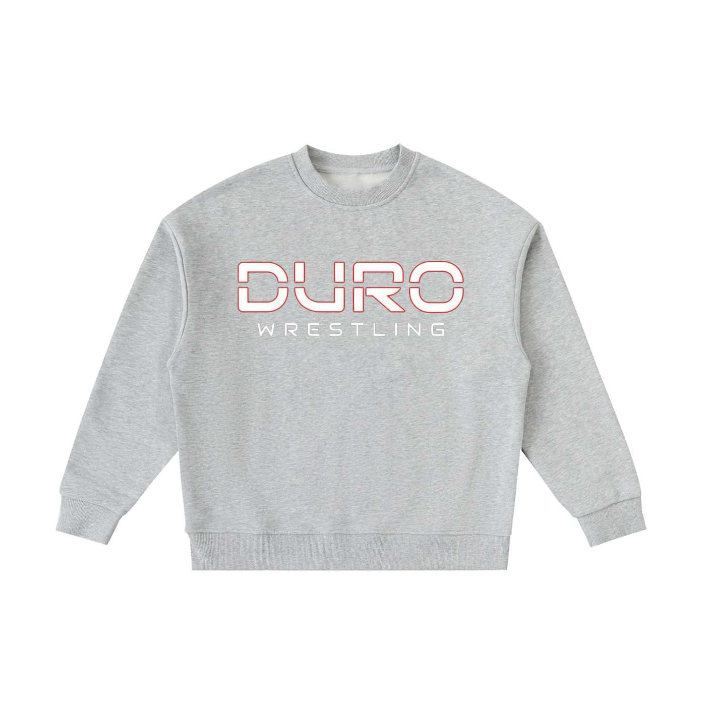 DURO Youth Wrestling heavyweight fleece crewneck in flower grey, front view