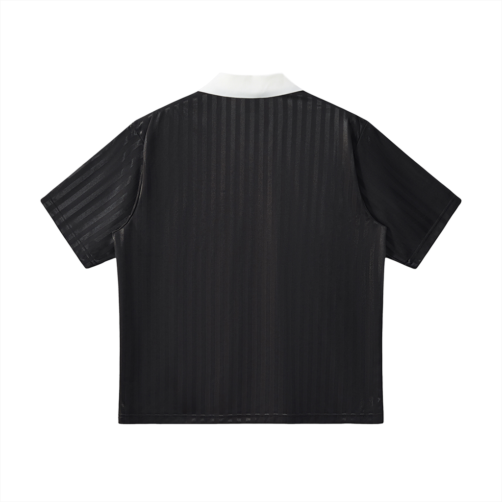 DURO Wrestling club jersey in black with white contrast collar and striped detailing, back view