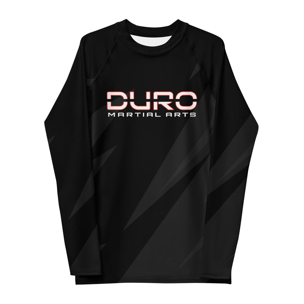 DURO Martial Arts long-sleeve rash guard, angled front view