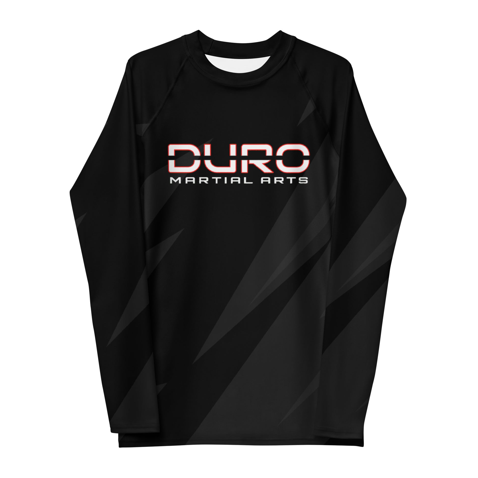 DURO Martial Arts long-sleeve rash guard, angled front view