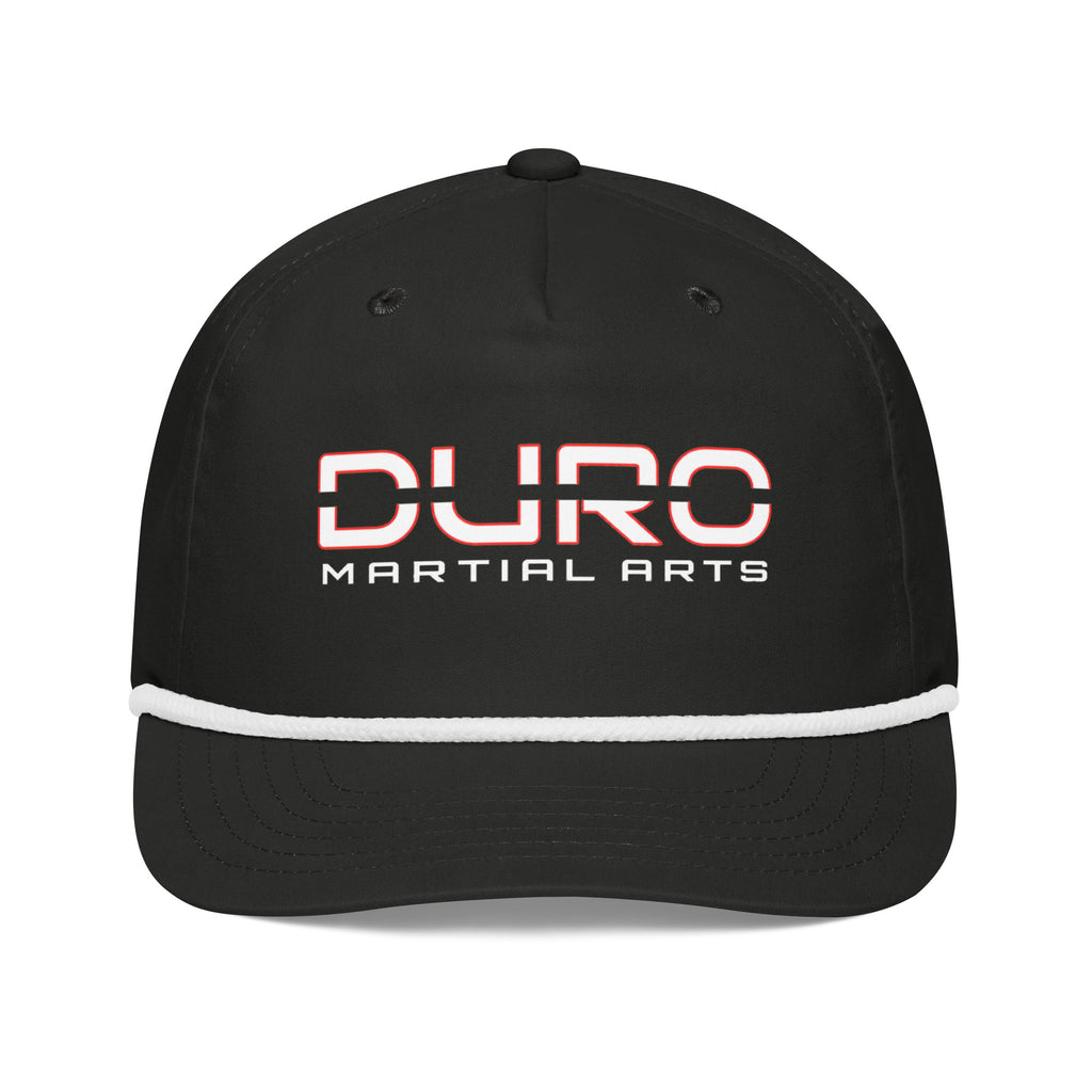 DURO Martial Arts 5-panel rope cap in black and white, front view
