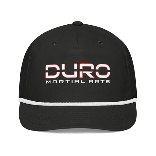 DURO Martial Arts 5-panel rope cap in black and white, front view