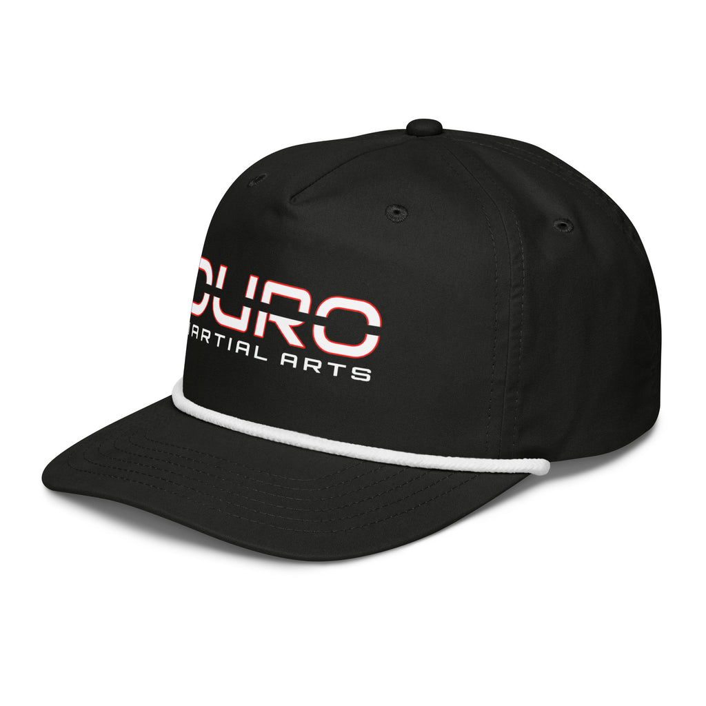 DURO Martial Arts 5-panel rope cap in black and white, left side view