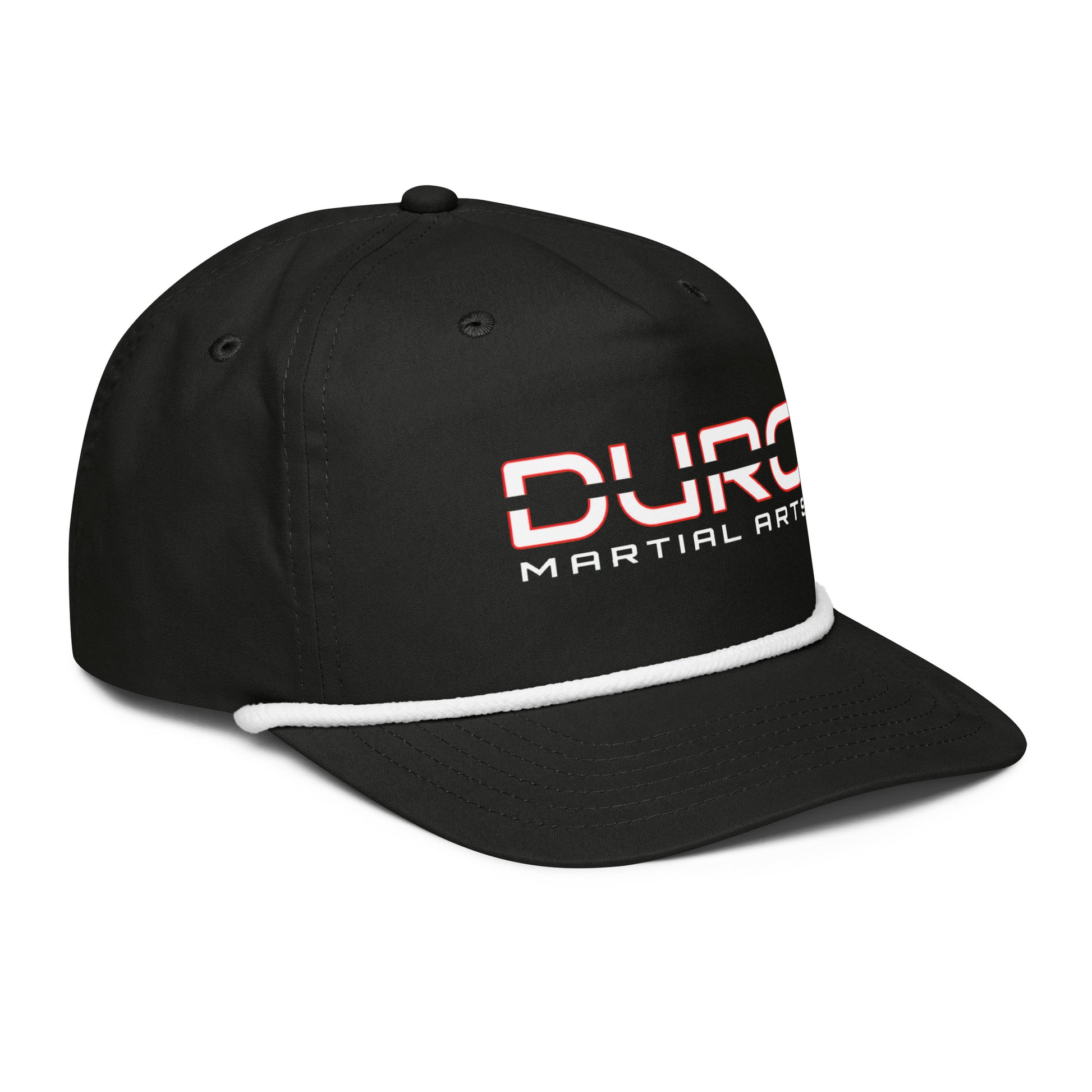 DURO Martial Arts 5-panel rope cap in black and white, right side view