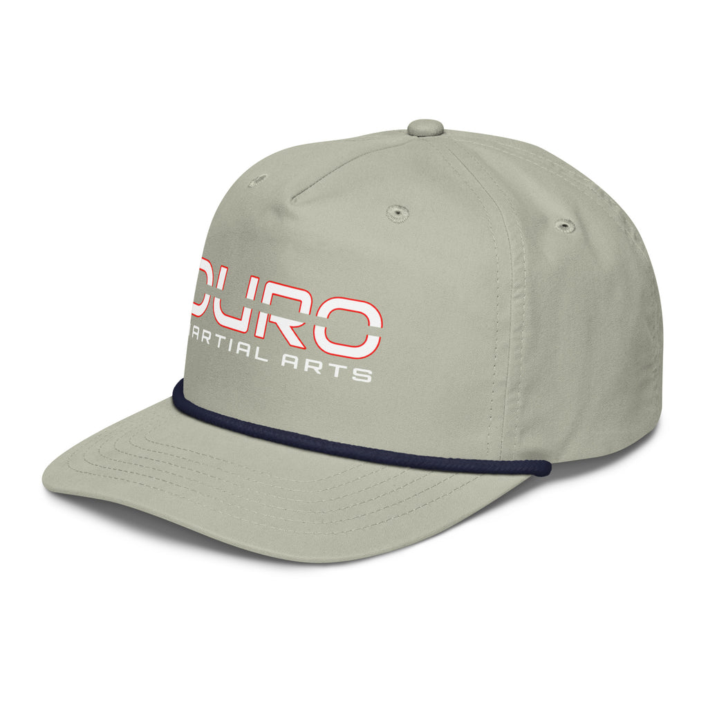 DURO Martial Arts 5-panel rope cap in light grey and navy, left side view