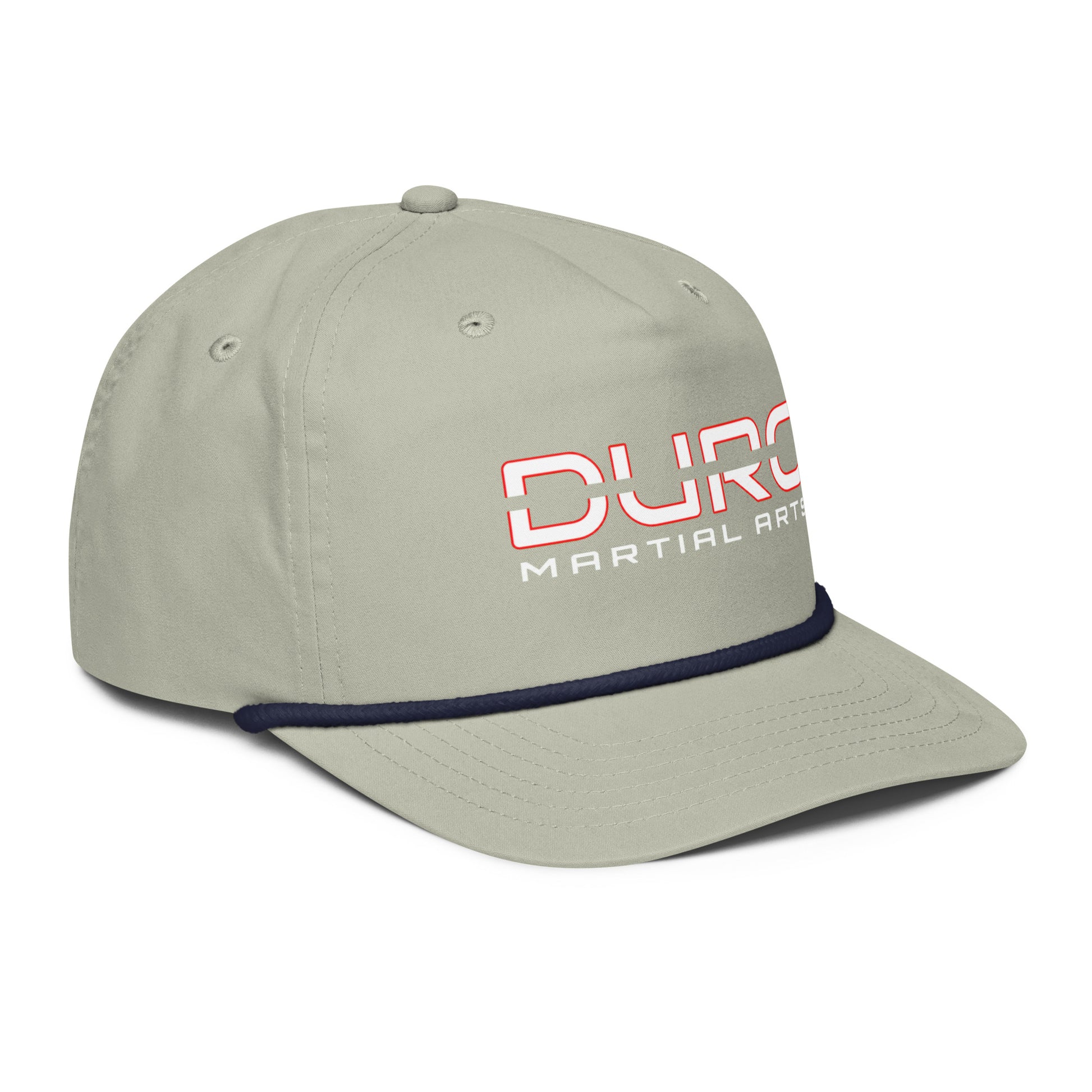 DURO Martial Arts 5-panel rope cap in light grey and navy, right side view