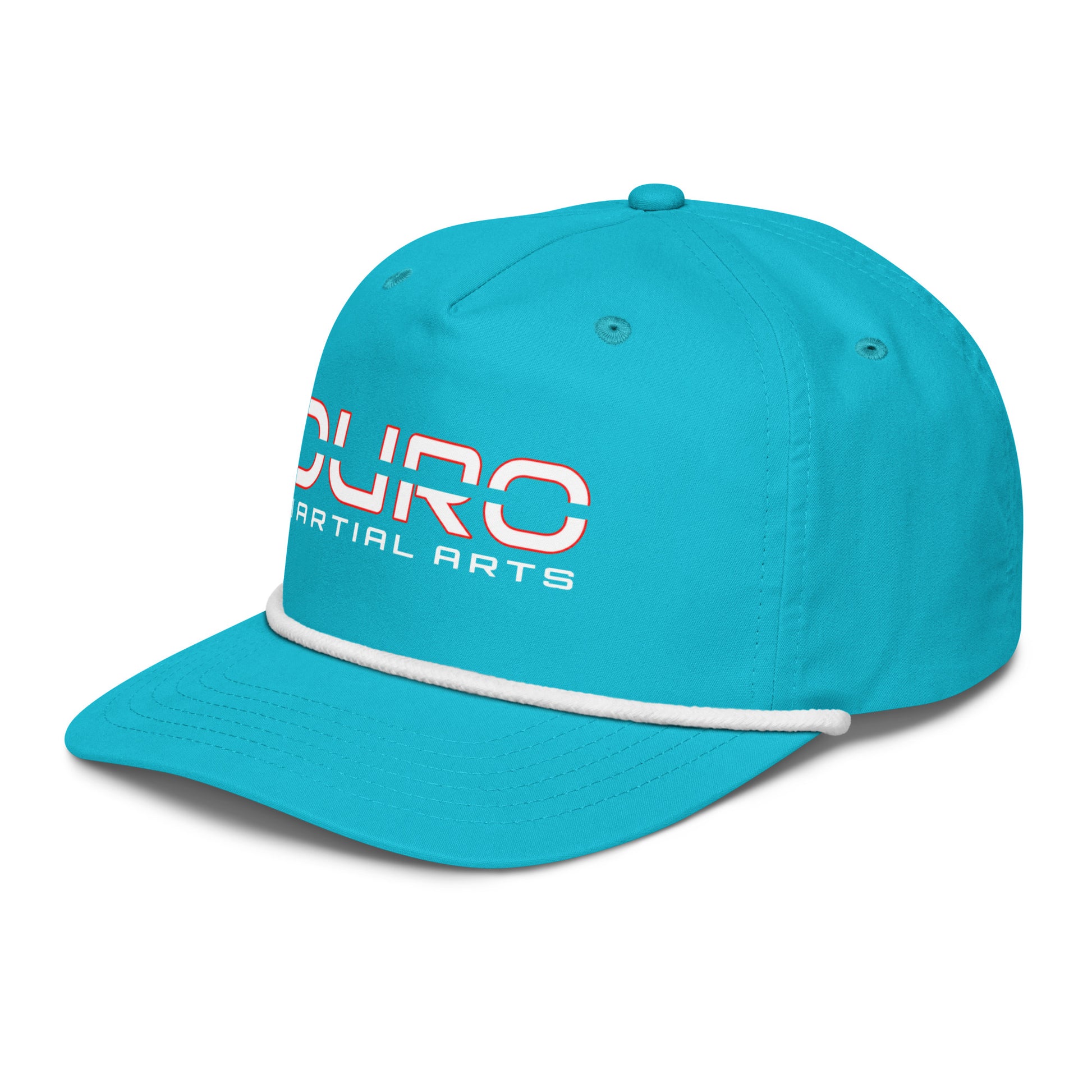 DURO Martial Arts 5-panel rope cap in turquoise and white, left side view