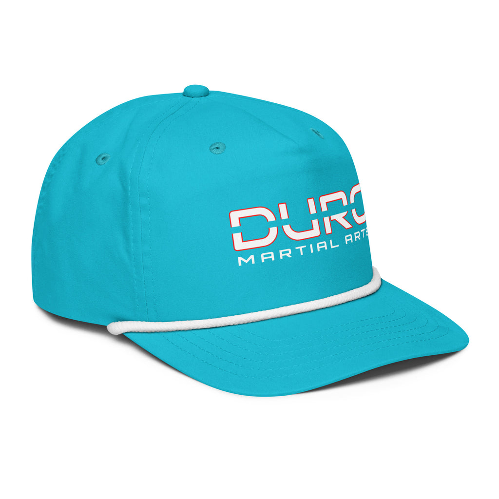 DURO Martial Arts 5-panel rope cap in turquoise and white, right side view
