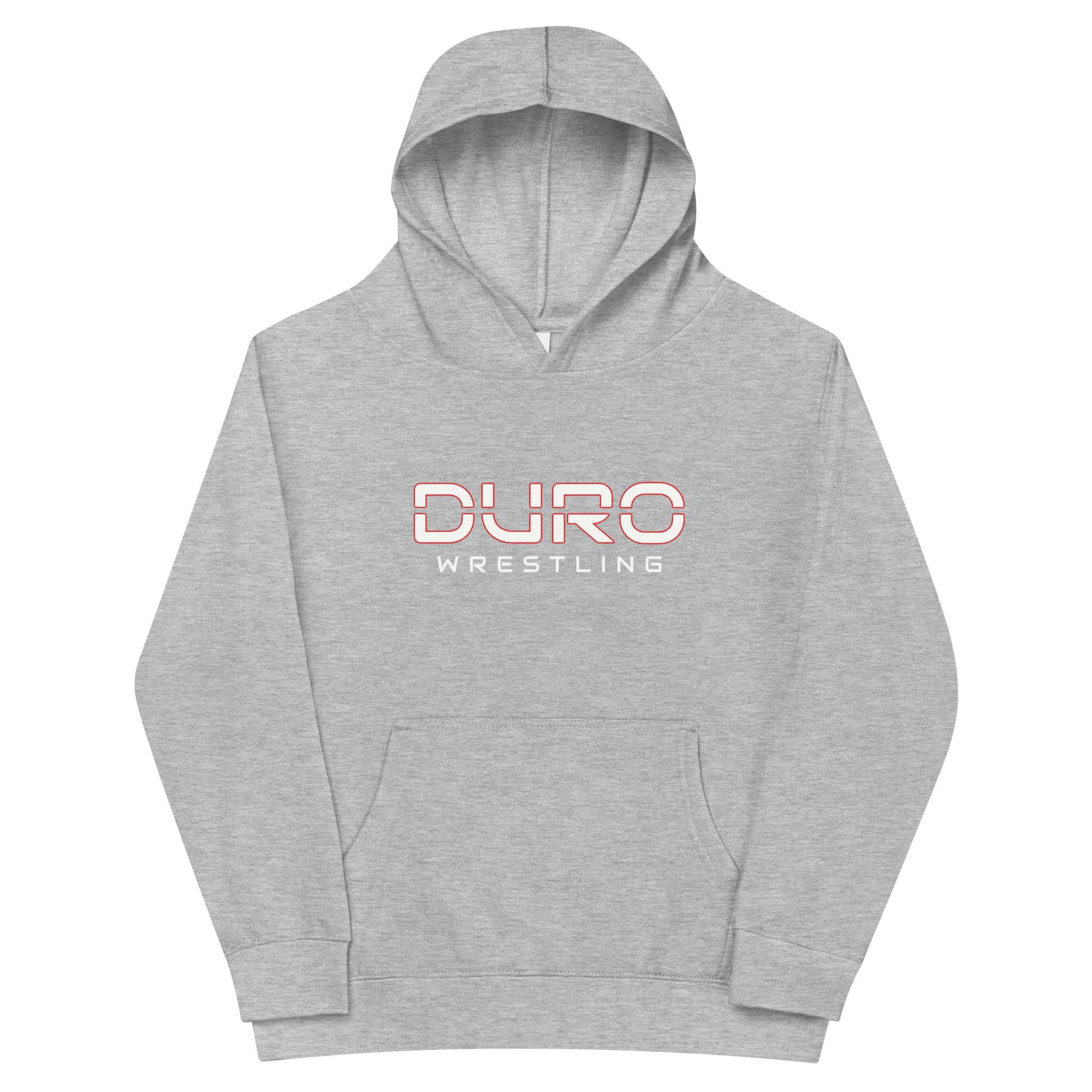 DURO Youth Wrestling premium fleece hoodie in athletic heather grey, front view