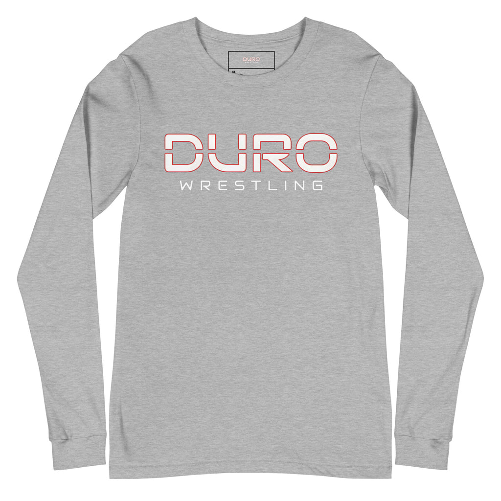 DURO Wrestling everyday long sleeve tee in athletic heather grey, front view