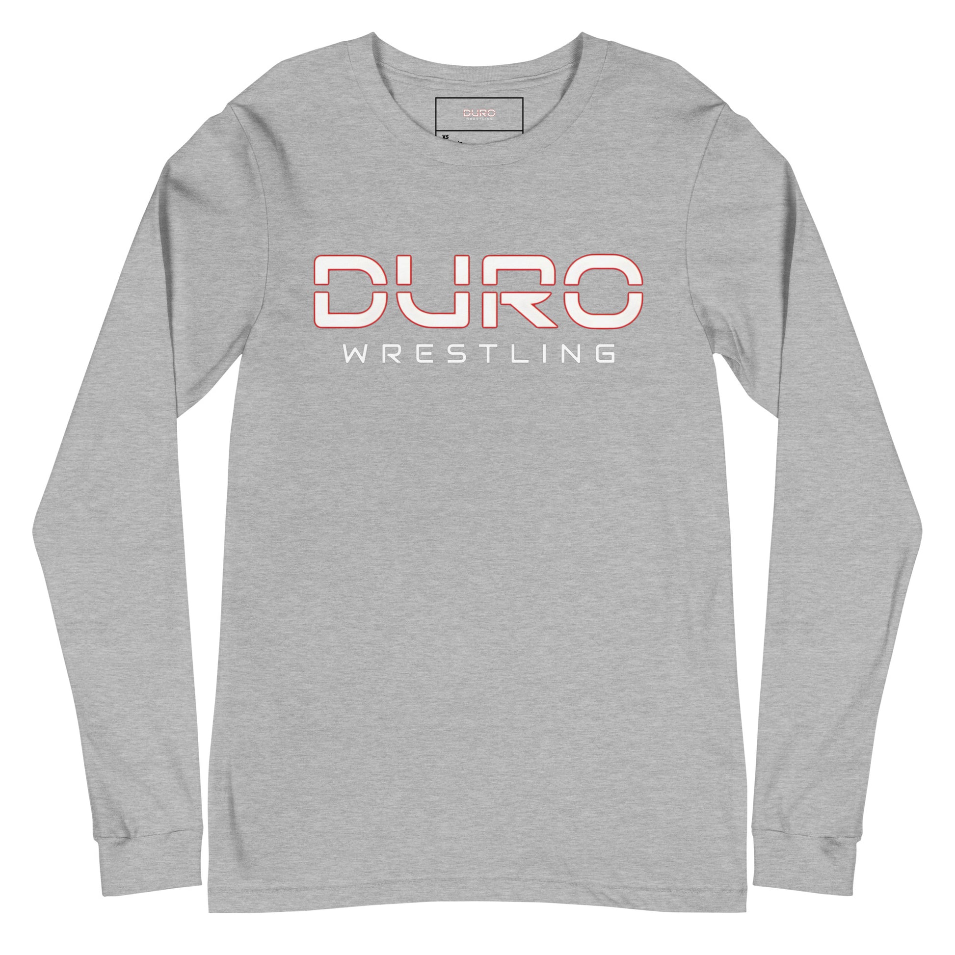 DURO Wrestling everyday long sleeve tee in athletic heather grey, front view