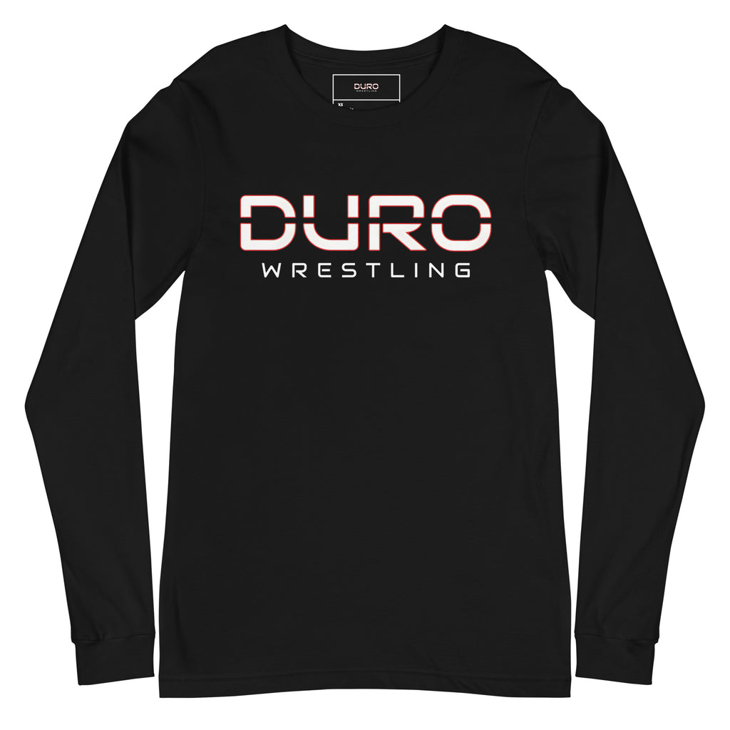 DURO Wrestling everyday long sleeve tee in black, front view