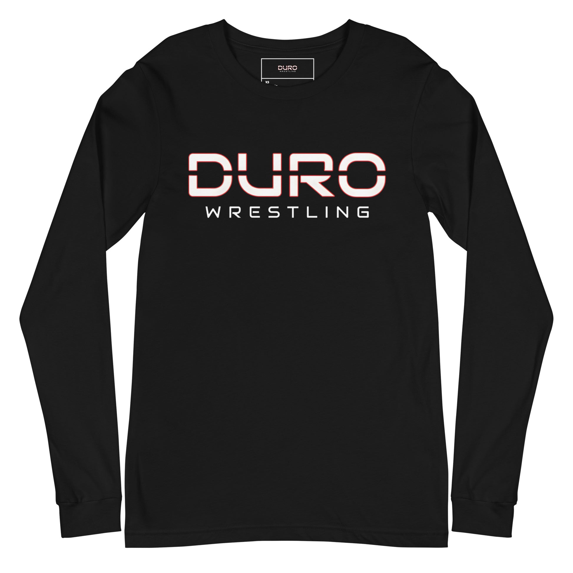 DURO Wrestling everyday long sleeve tee in black, front view