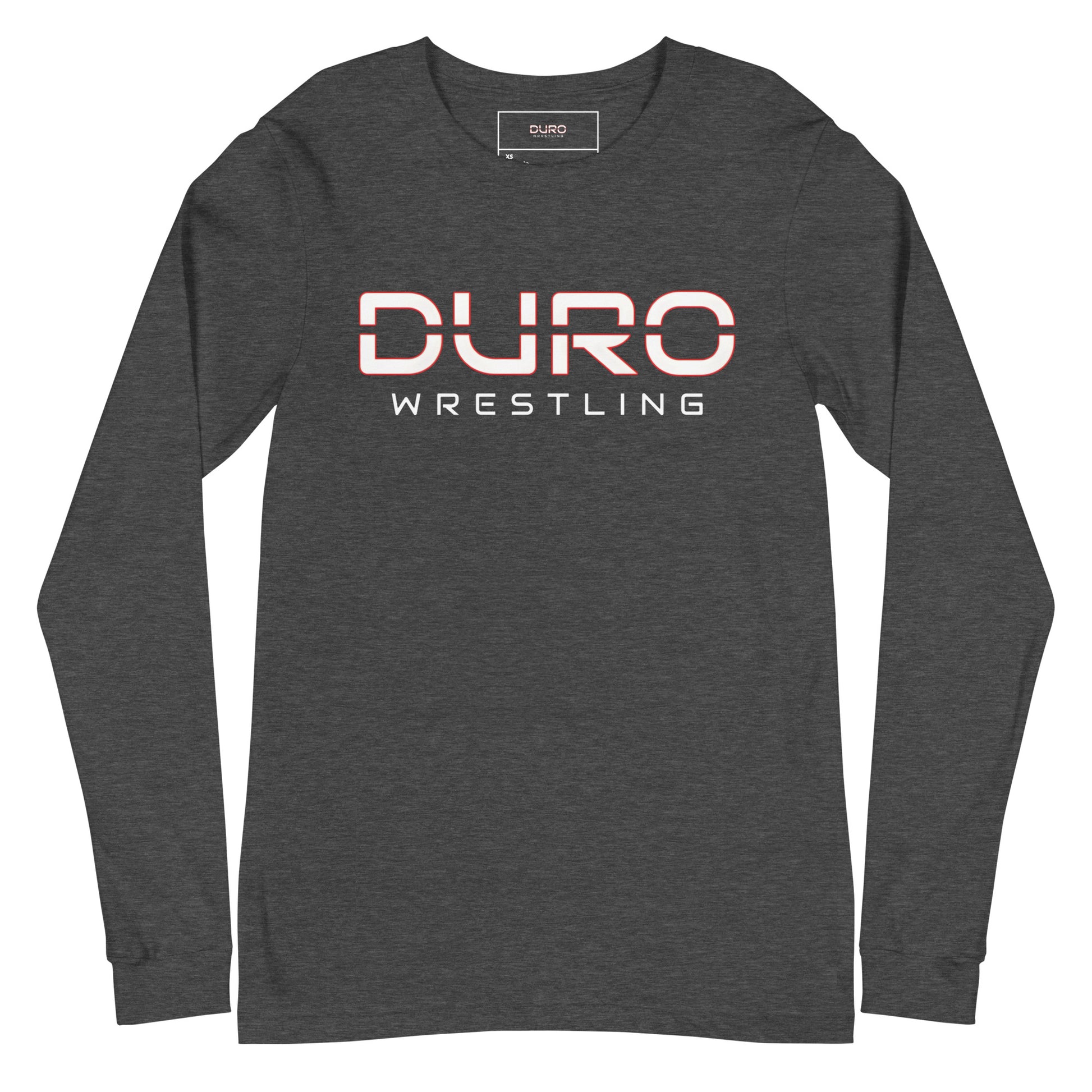 DURO Wrestling everyday long sleeve tee in dark grey heather, front view