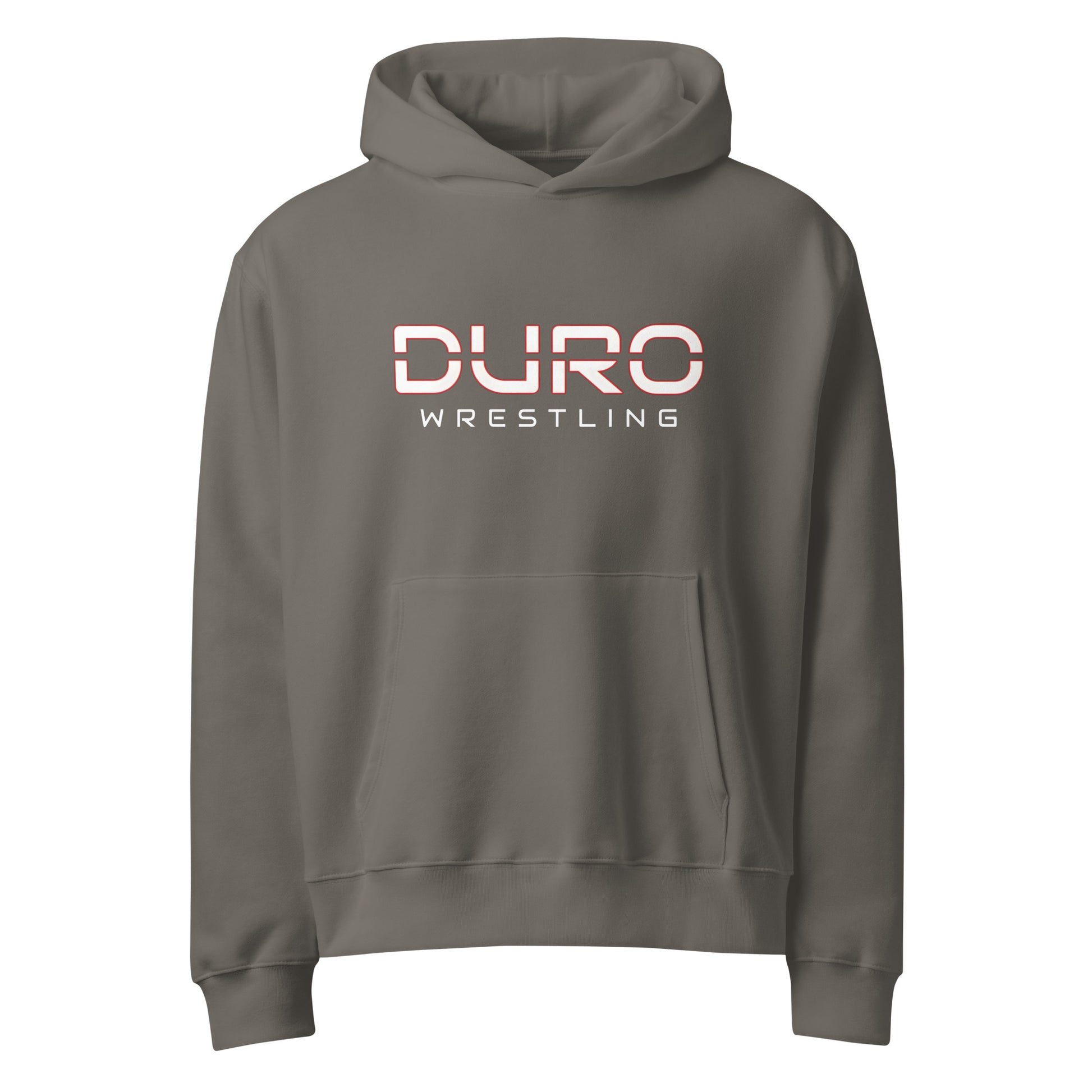DURO Wrestling heavyweight hoodie in asphalt grey, front view