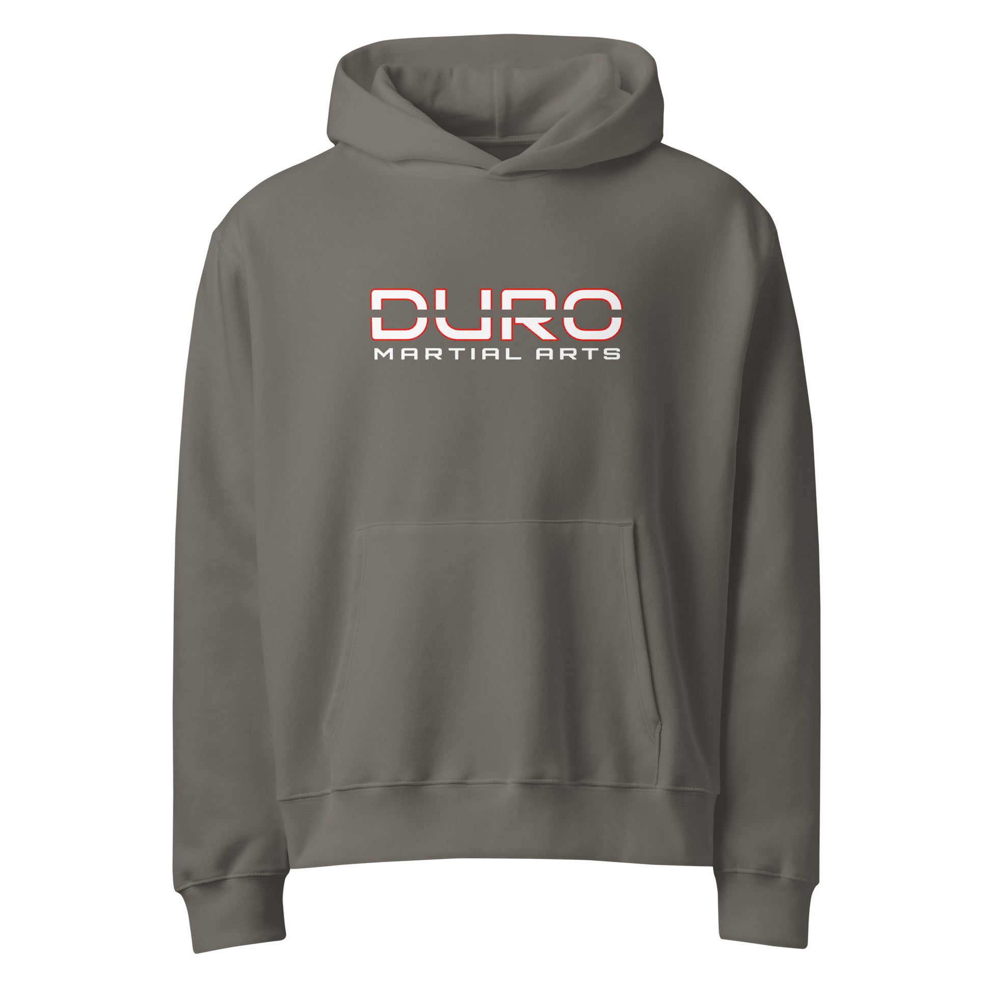 DURO Martial Arts heavyweight hoodie in asphalt grey, front view