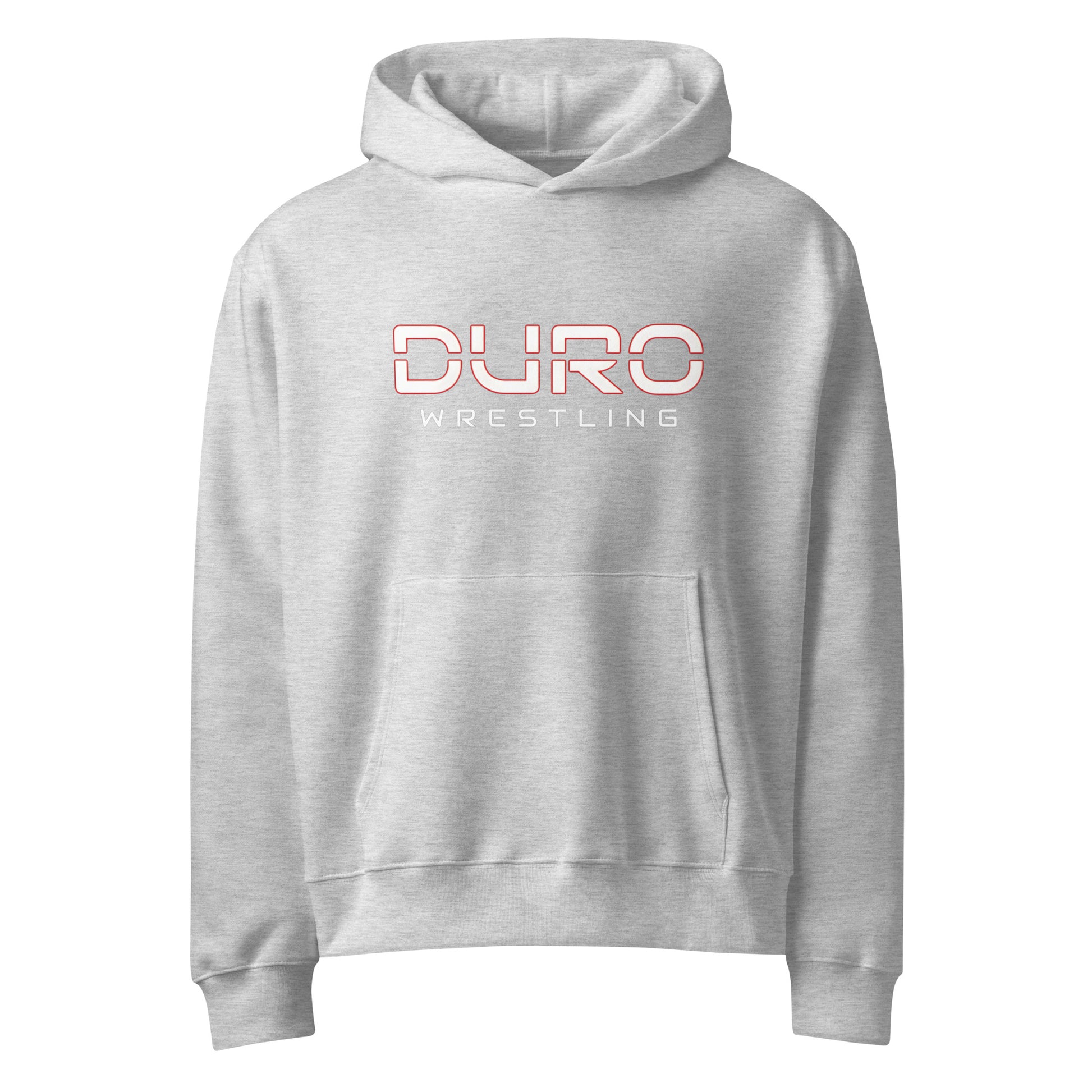 DURO Wrestling heavyweight hoodie in athletic heather grey, front view