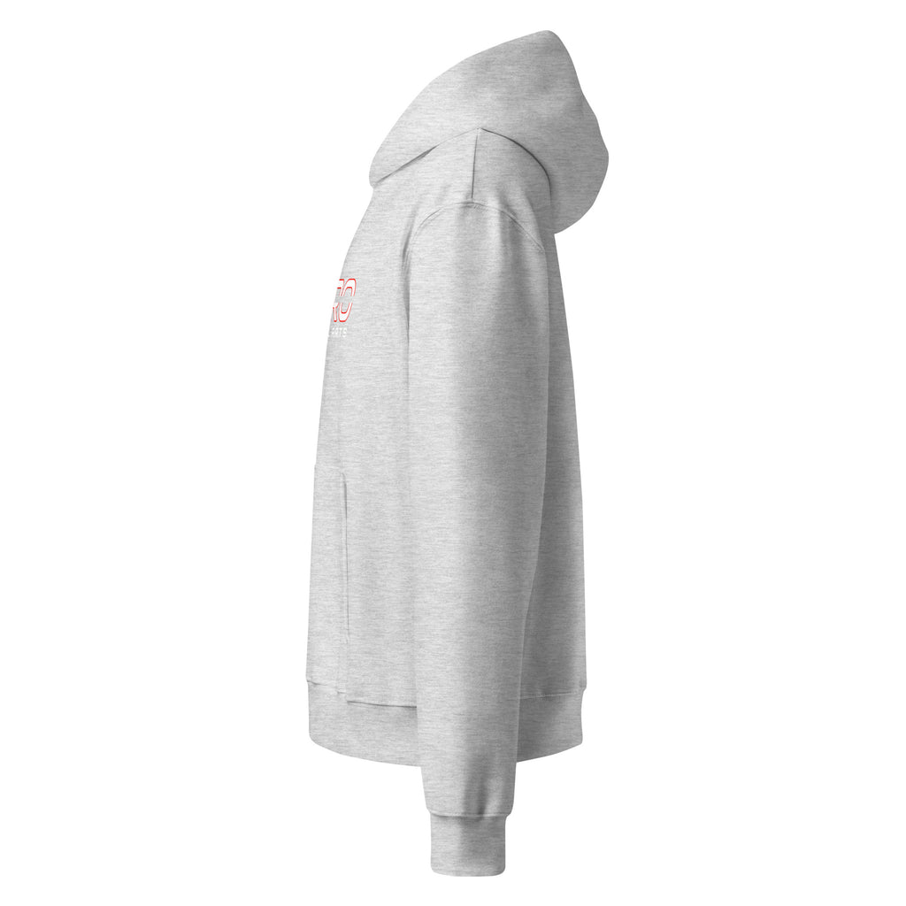 DURO Martial Arts heavyweight hoodie in athletic heather grey, left side view