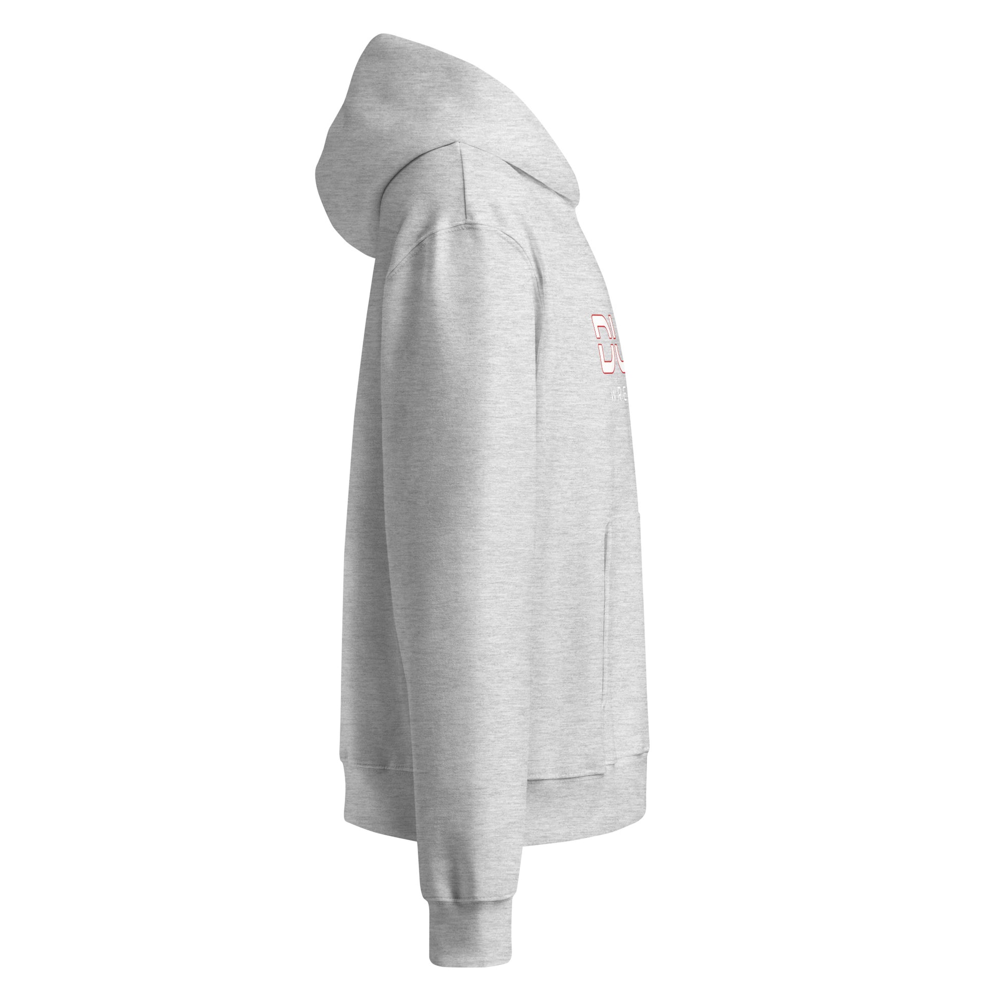 DURO Wrestling heavyweight hoodie in athletic heather grey, right side view