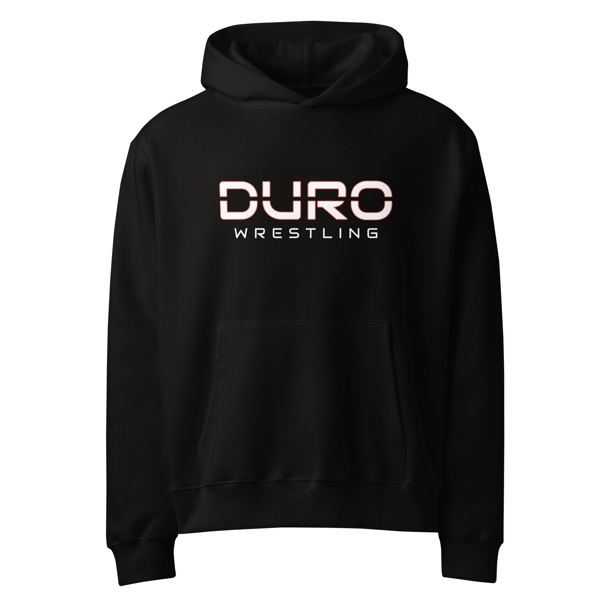 DURO Wrestling heavyweight hoodie in black, front view