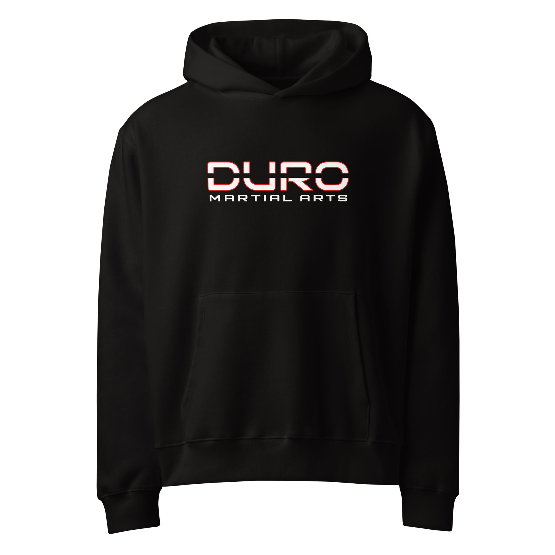 DURO Martial Arts heavyweight hoodie in black, front view