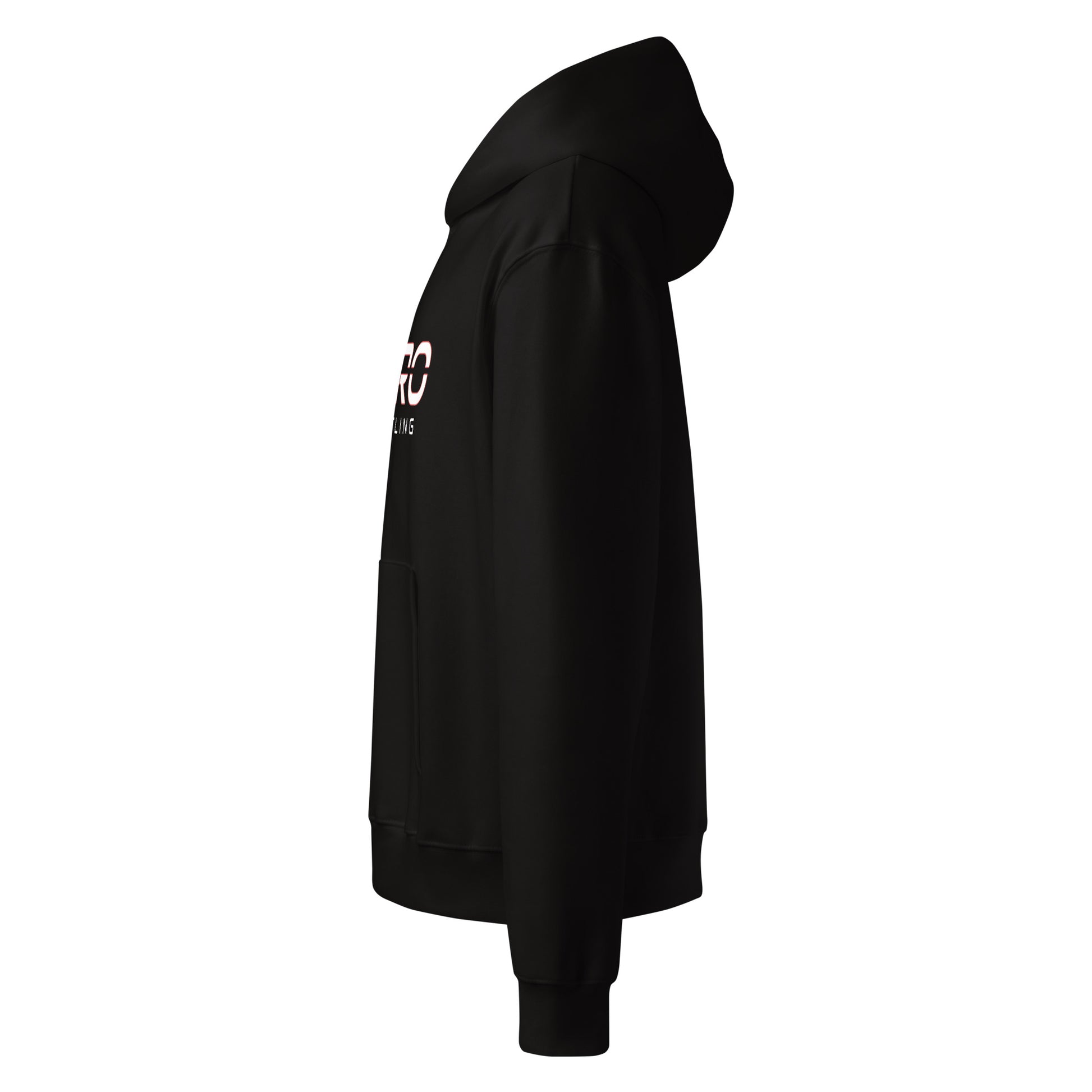 DURO Wrestling heavyweight hoodie in black, left side view