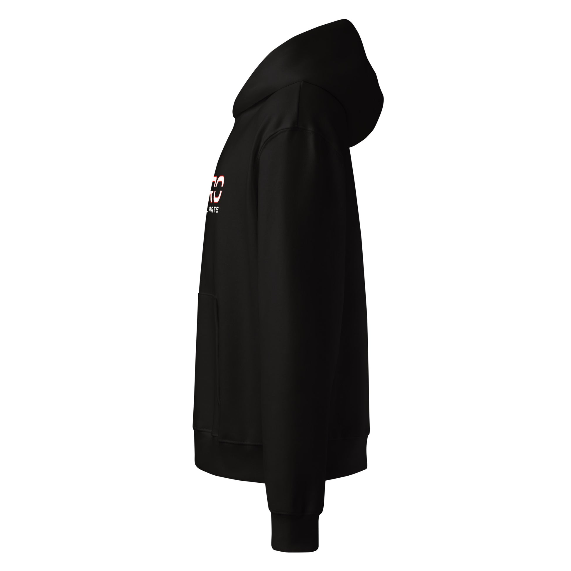 DURO Martial Arts heavyweight hoodie in black, left side view