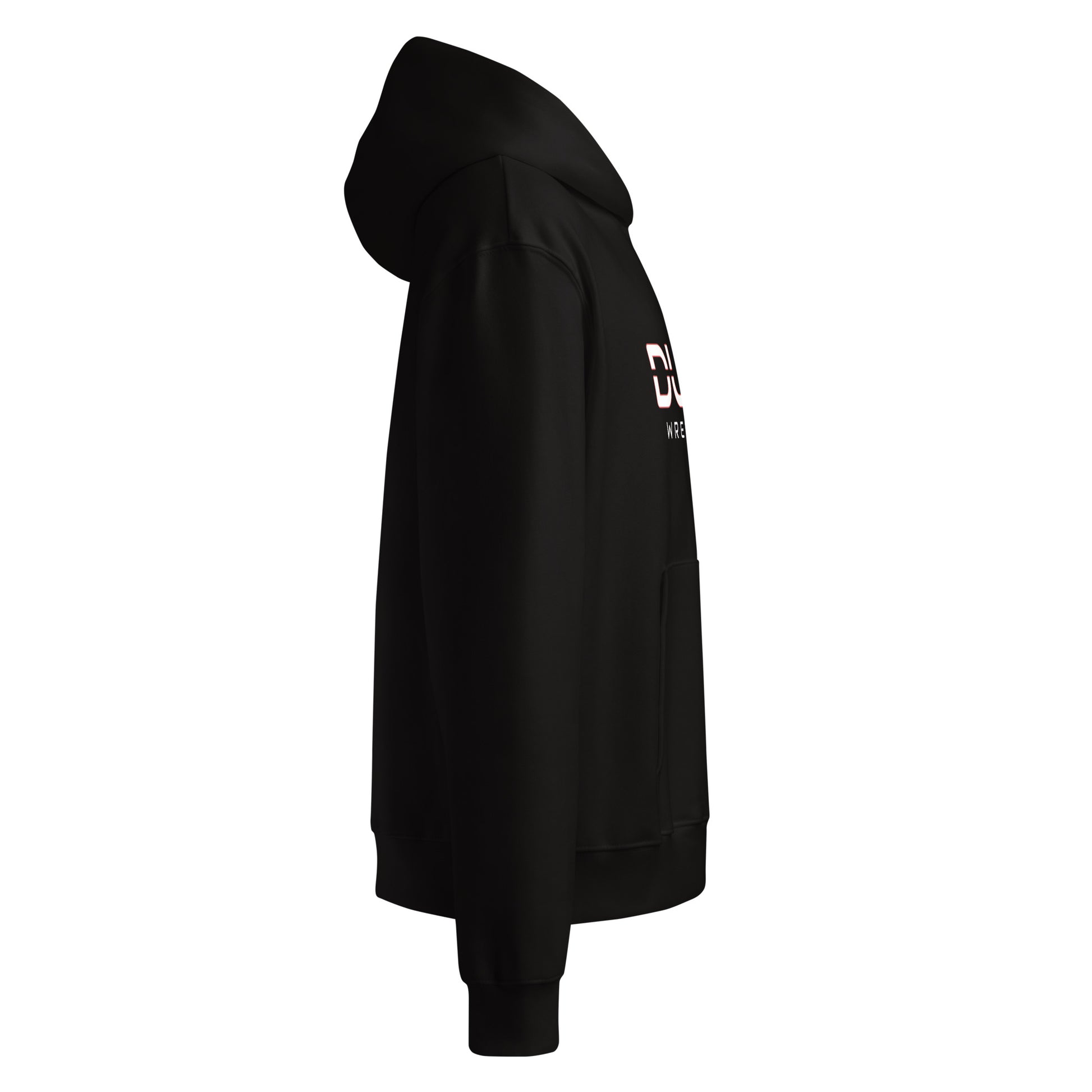 DURO Wrestling heavyweight hoodie in black, right side view