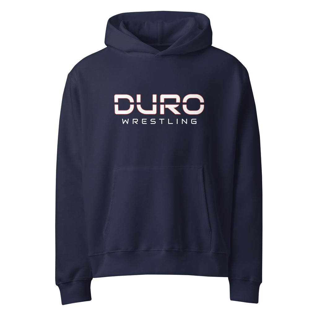DURO Wrestling heavyweight hoodie in navy, front view