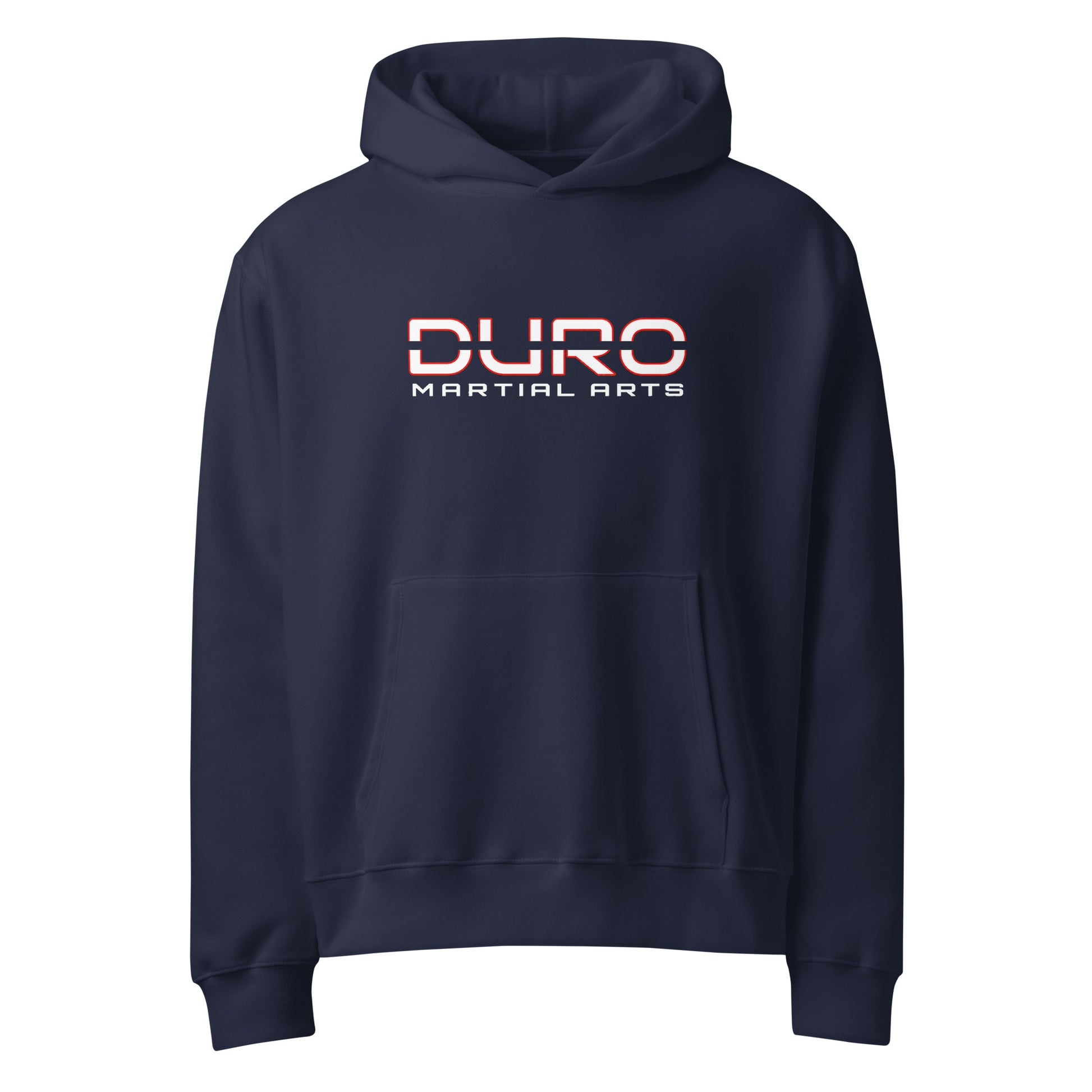 DURO Martial Arts heavyweight hoodie in navy, front view