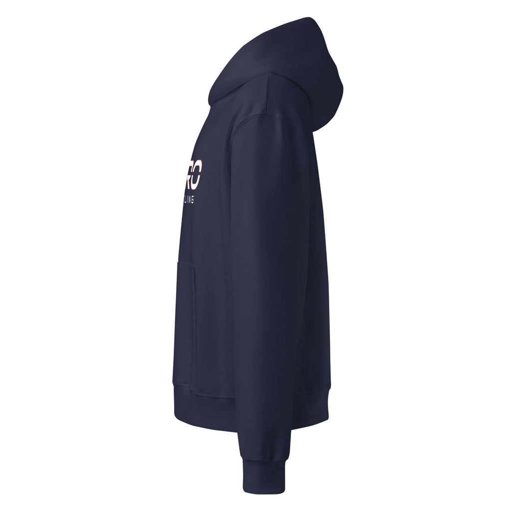 DURO Wrestling heavyweight hoodie in navy, left side view