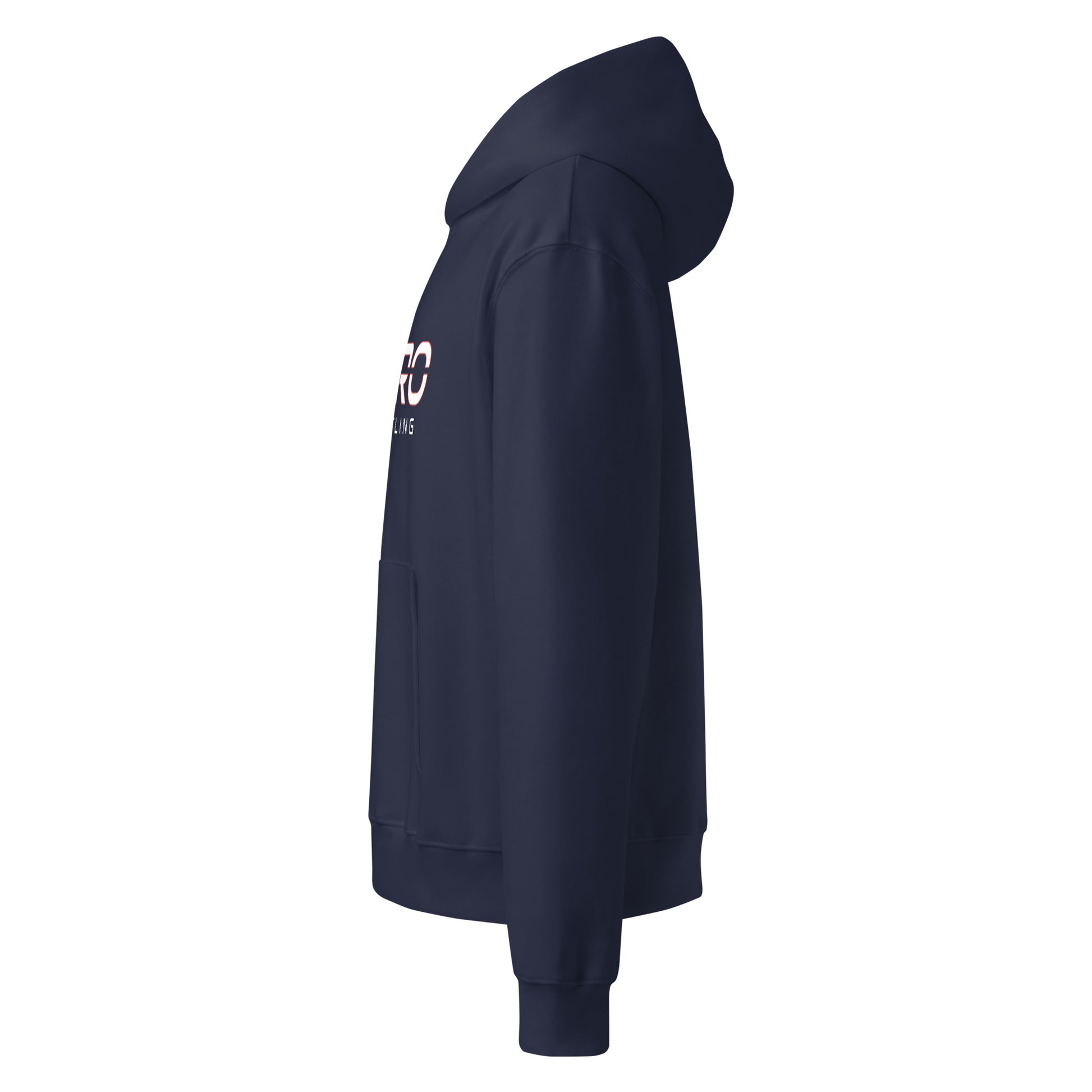 DURO Wrestling heavyweight hoodie in navy, left side view