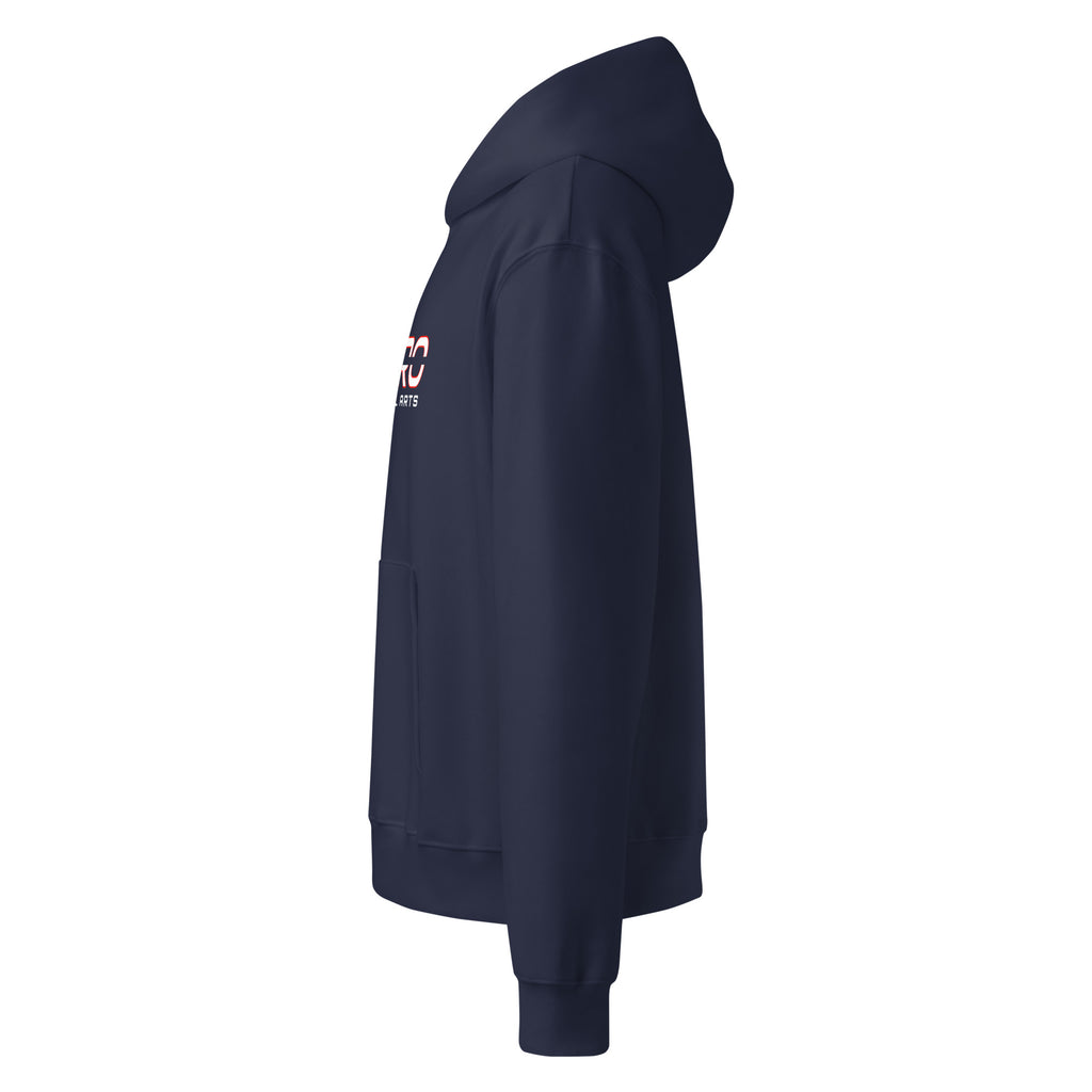 DURO Martial Arts heavyweight hoodie in navy, left side view