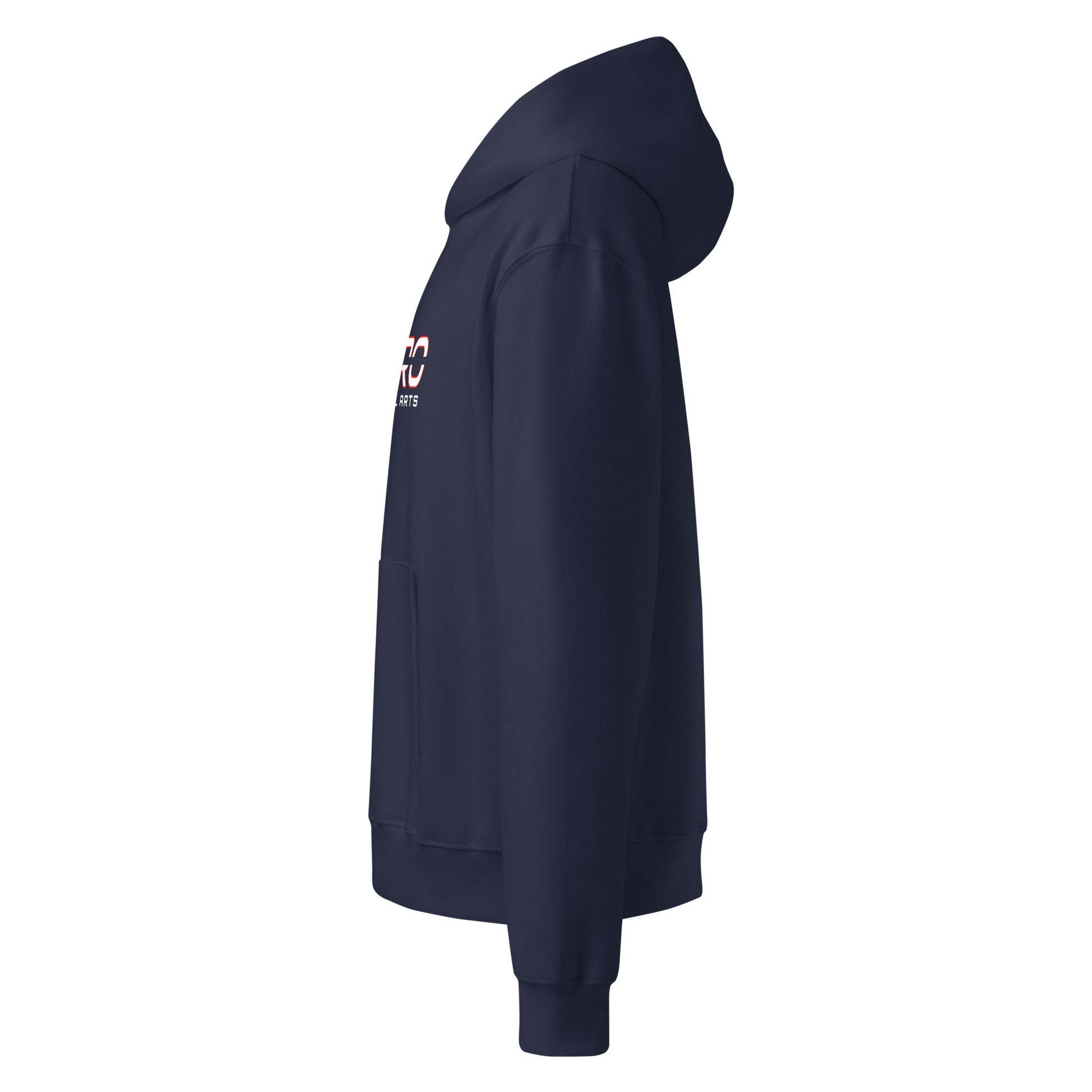 DURO Martial Arts heavyweight hoodie in navy, left side view