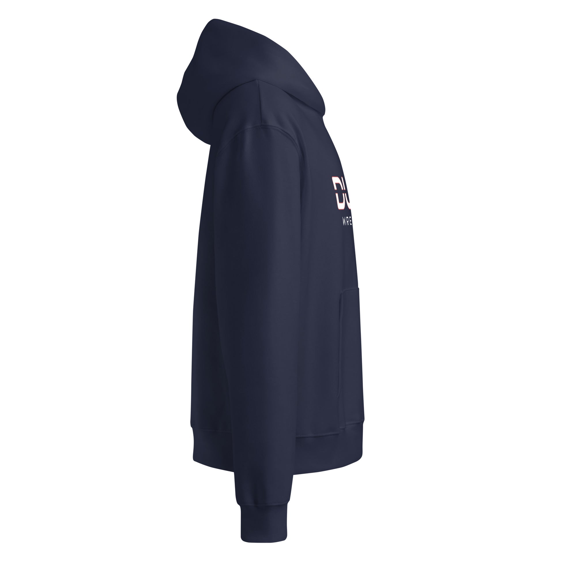DURO Wrestling heavyweight hoodie in navy, right side view