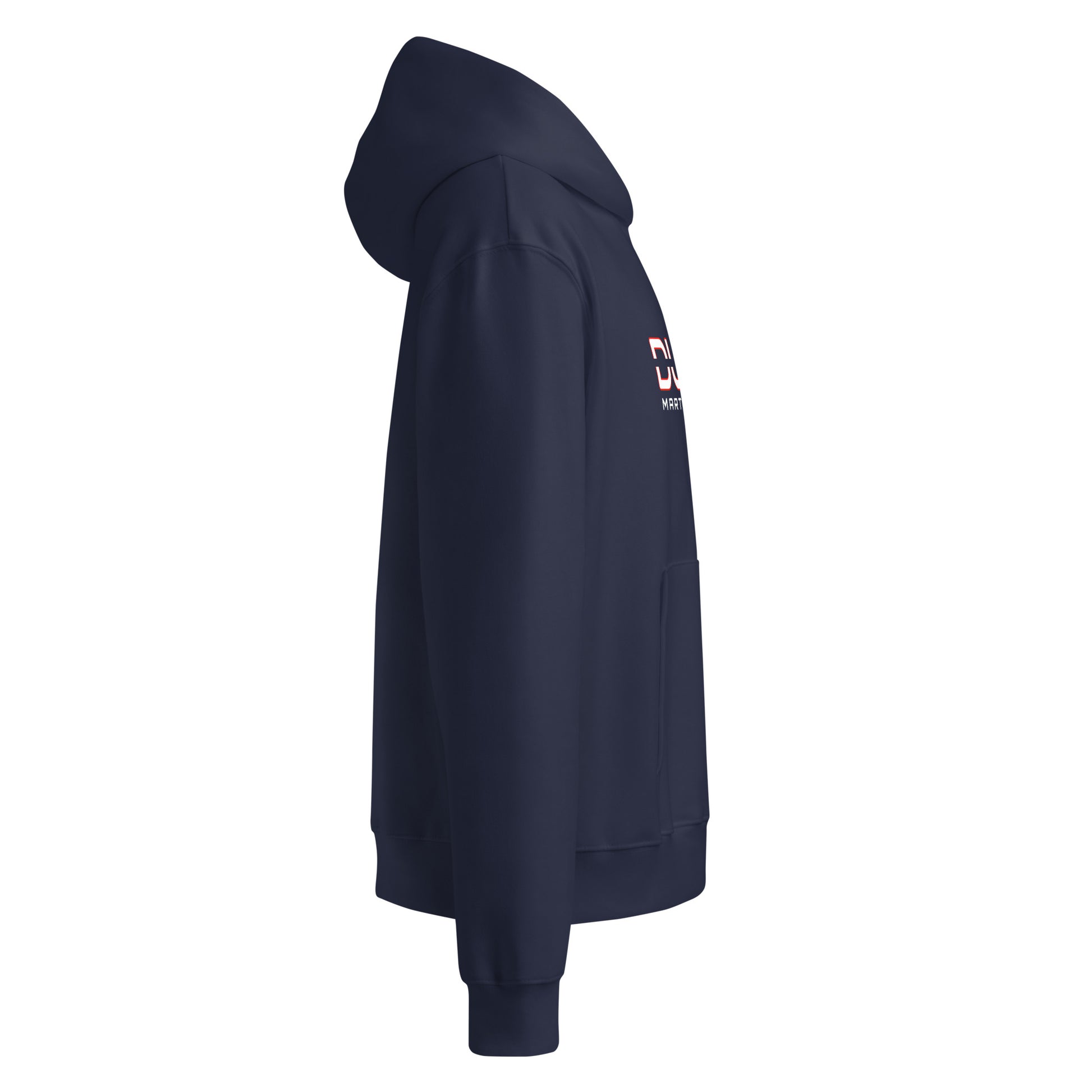 DURO Martial Arts heavyweight hoodie in navy, right side view