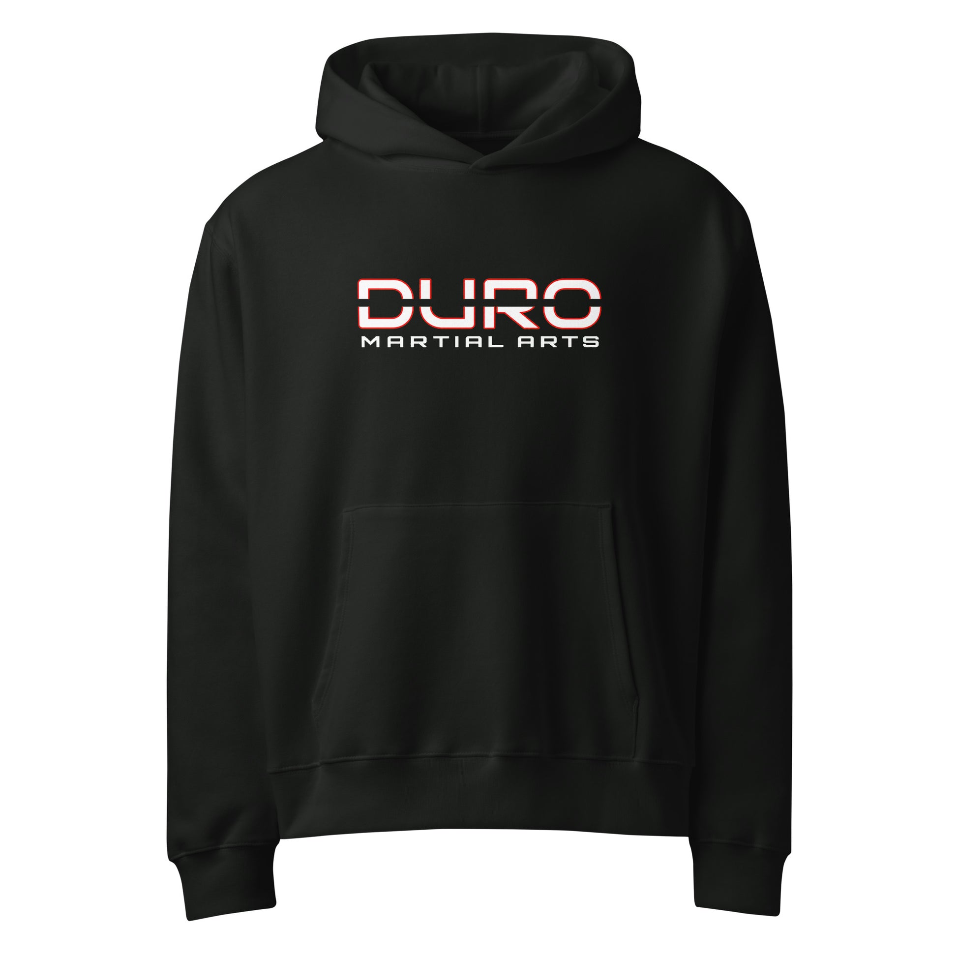 DURO Martial Arts heavyweight hoodie in vintage black, front view