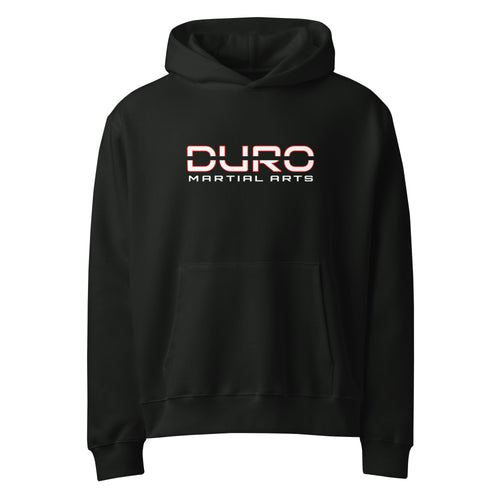 DURO Martial Arts heavyweight hoodie in vintage black, front view