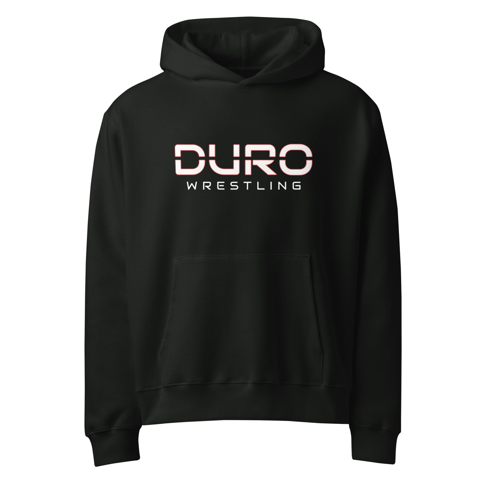 DURO Wrestling heavyweight hoodie in vintage black, angled front view