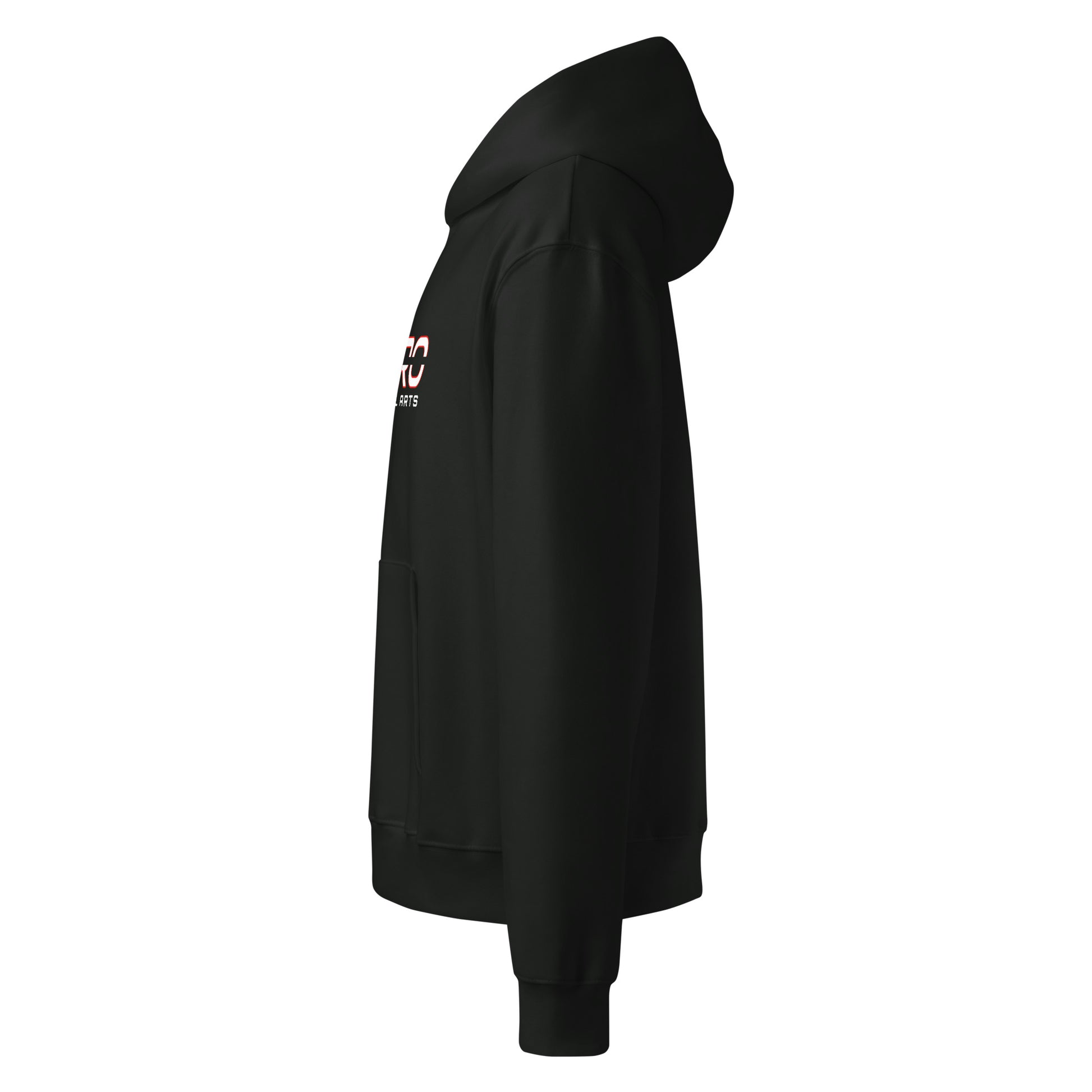 DURO Martial Arts heavyweight hoodie in vintage black, left side view