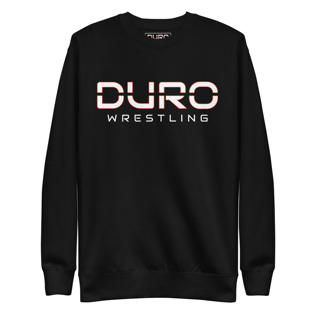 DURO Wrestling premium training crewneck in black, front view
