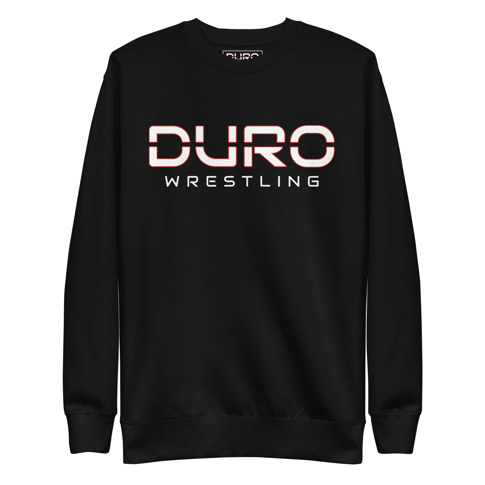 DURO Wrestling premium training crewneck in black, front view