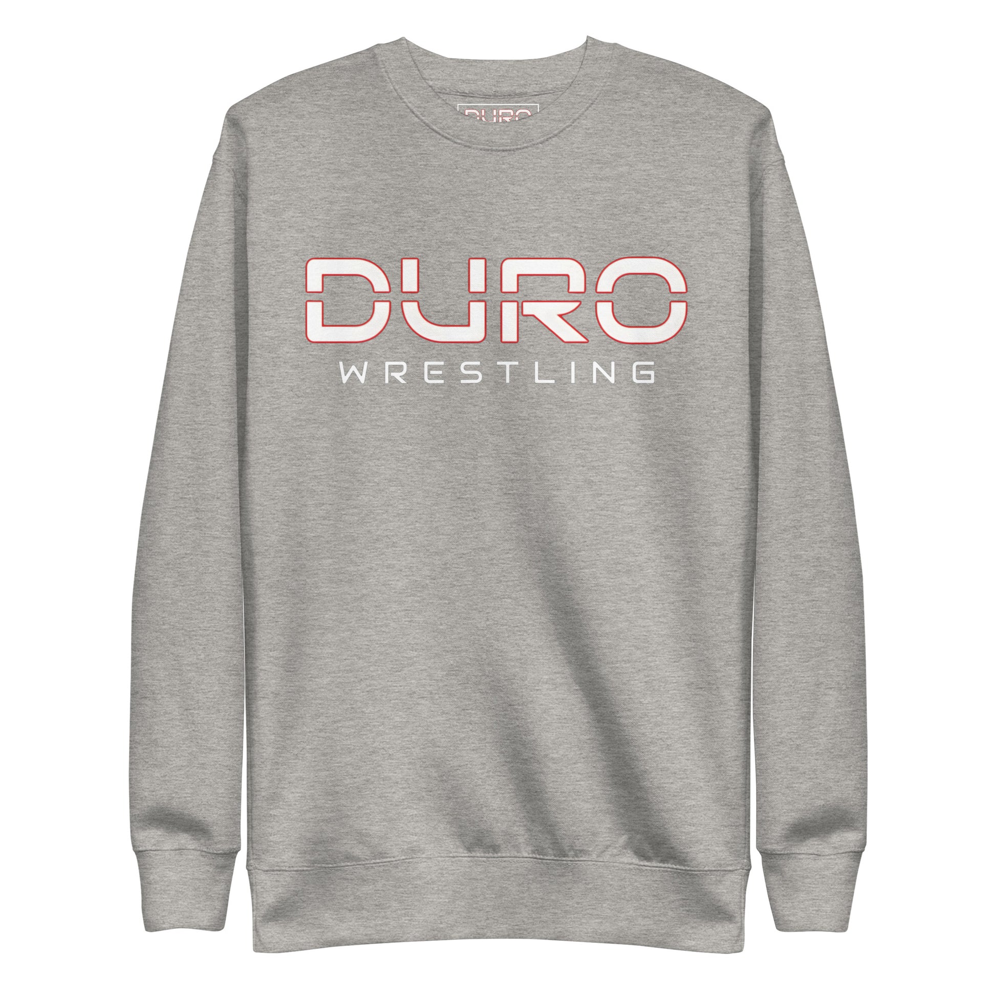 DURO Wrestling premium training crewneck in carbon grey, front view