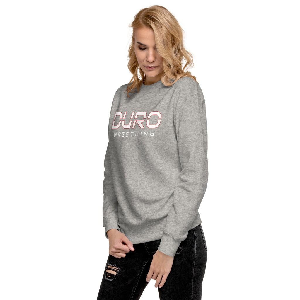 DURO Wrestling premium training crewneck in carbon grey, angled front view