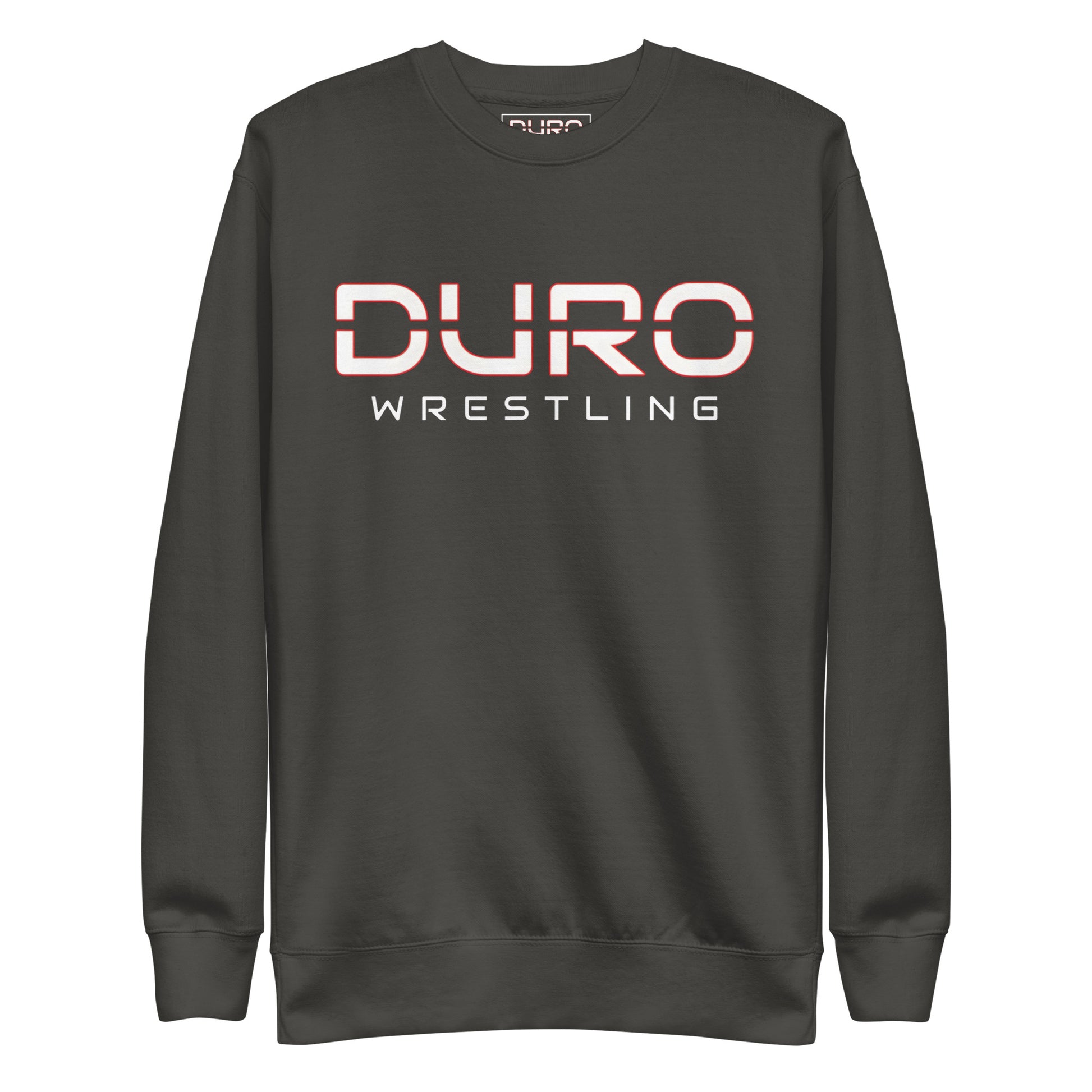 DURO Wrestling premium training crewneck in vintage black, front view