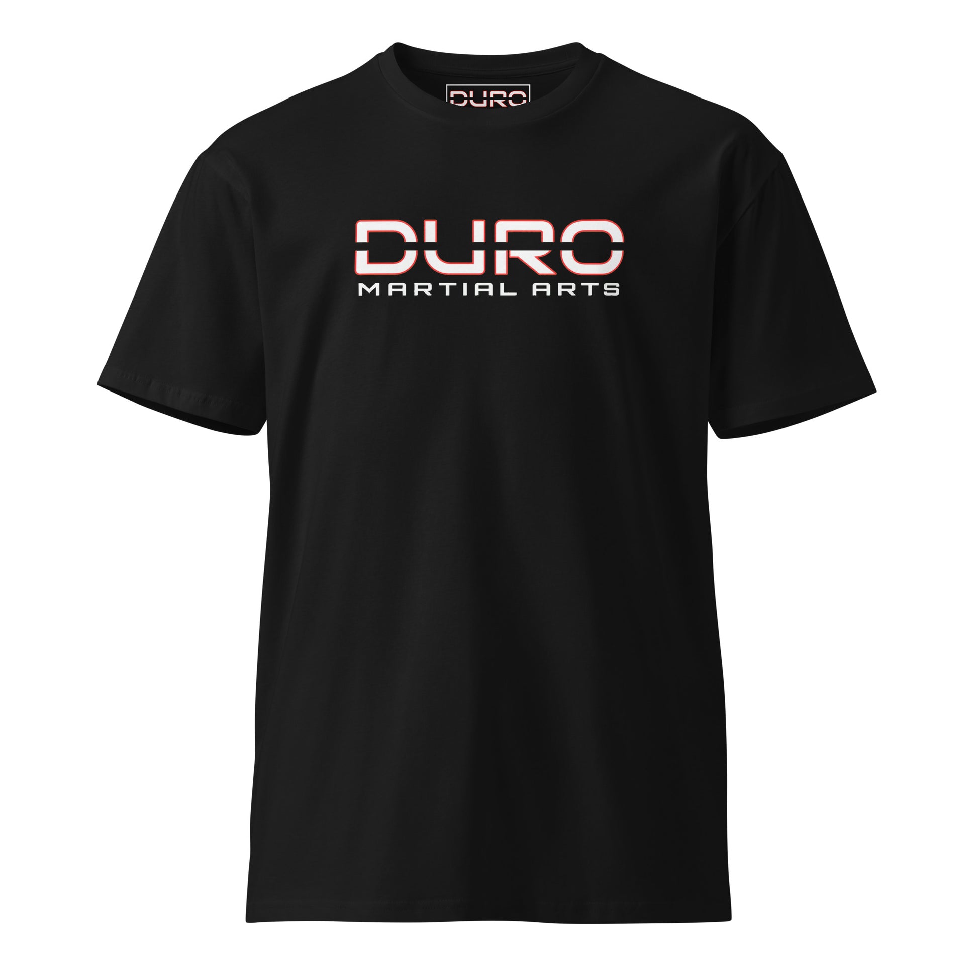 DURO Martial Arts everyday tee in black, front view