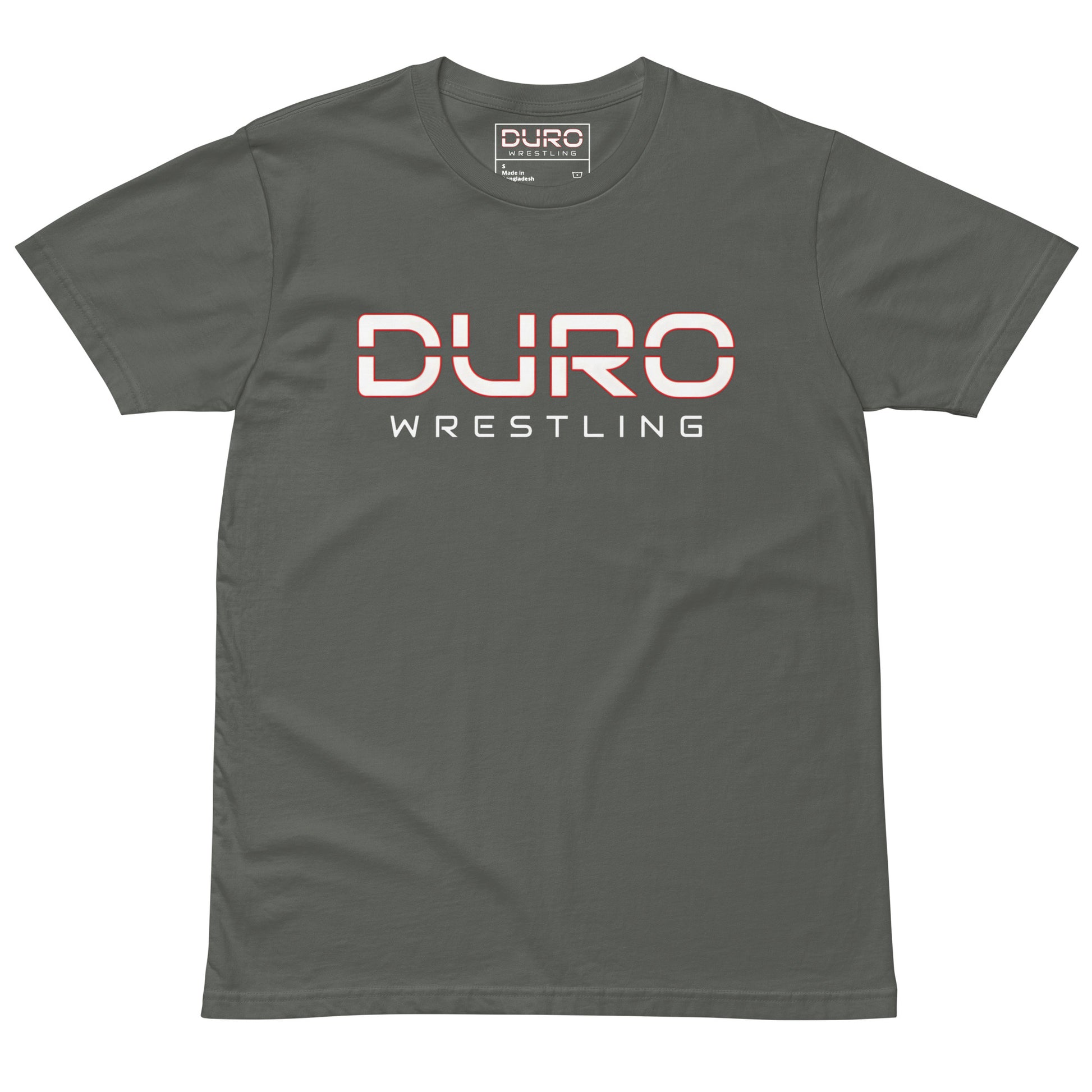 DURO Wrestling everyday tee in charcoal, front view