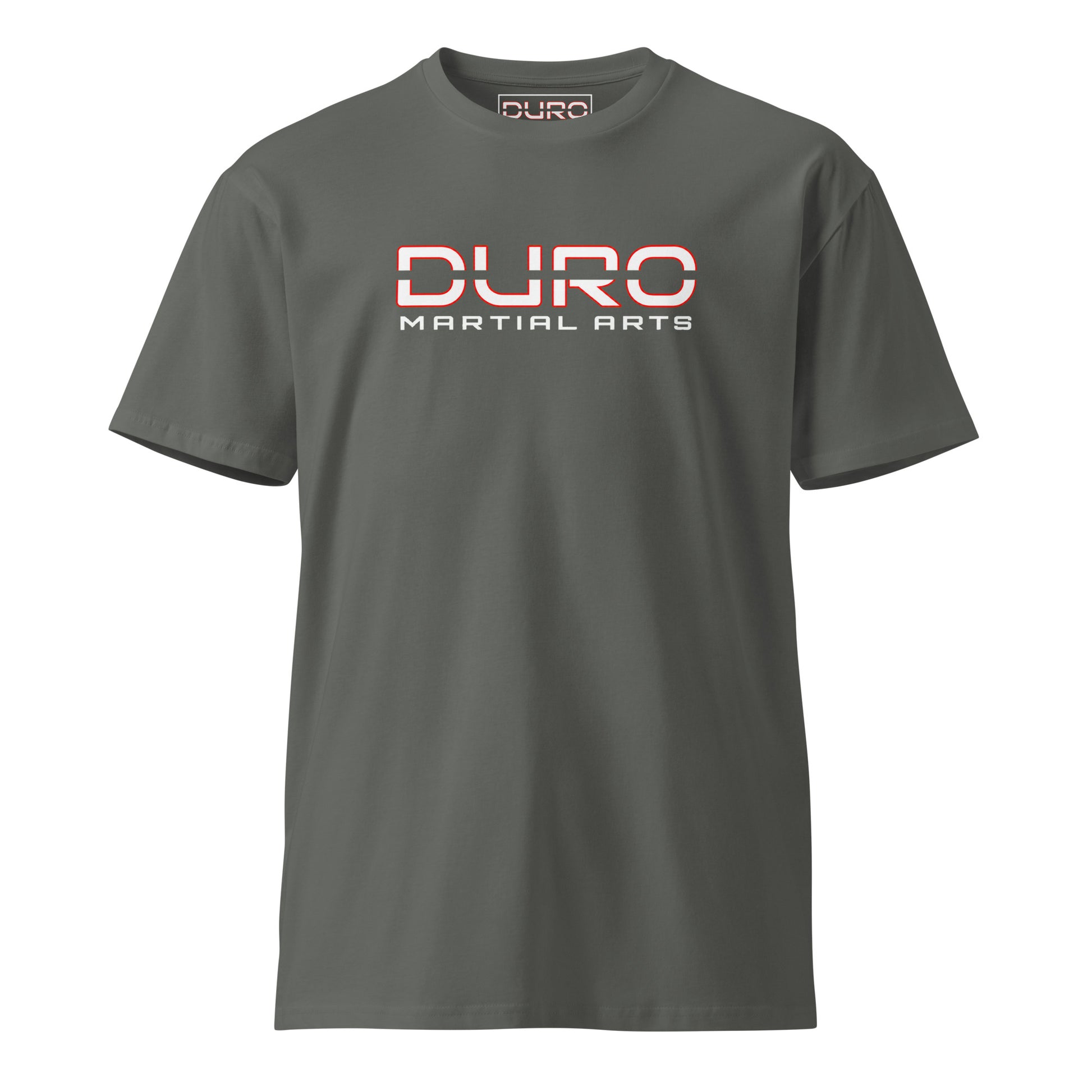 DURO Martial Arts everyday tee in charcoal, front view