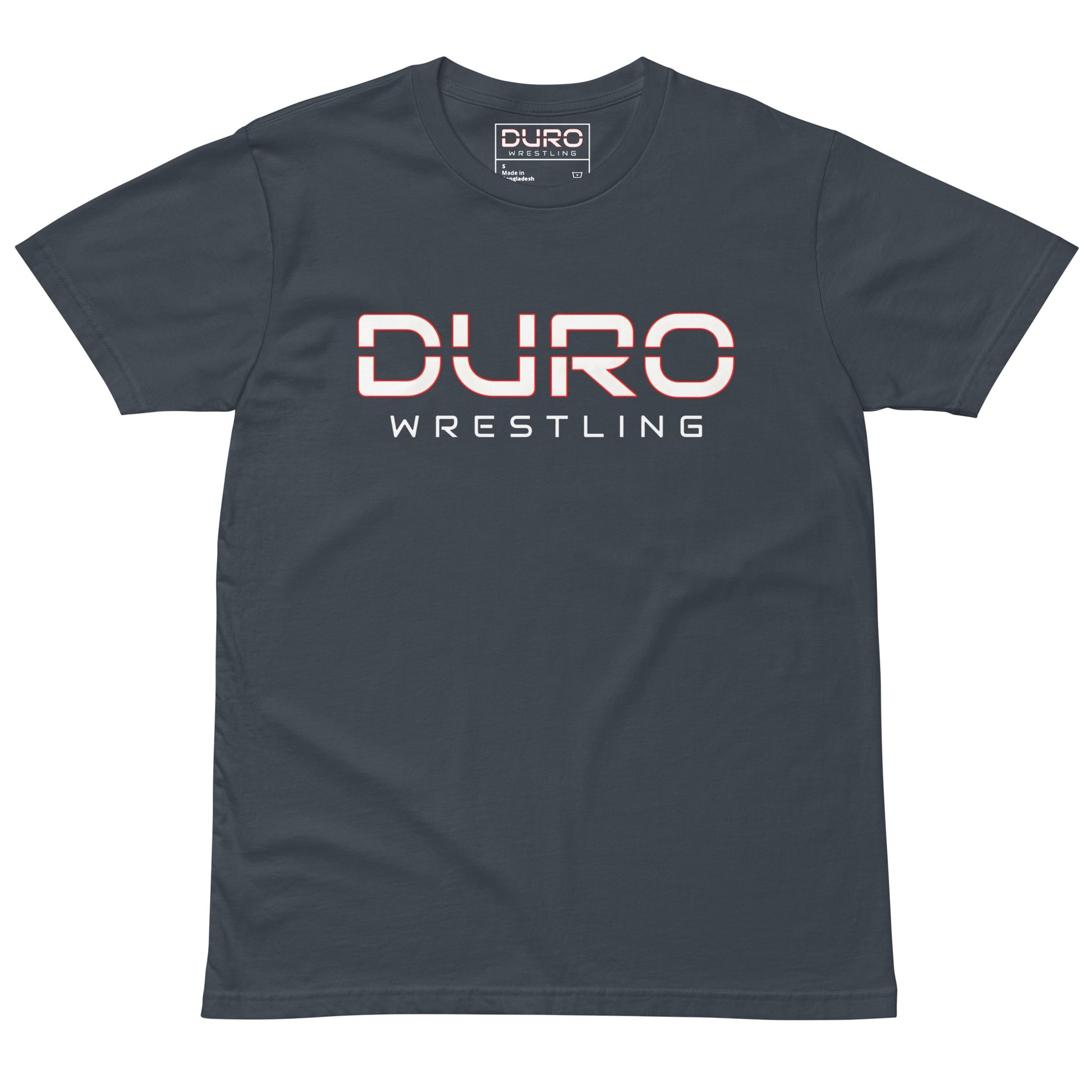 DURO Wrestling everyday tee in petrol blue, front view