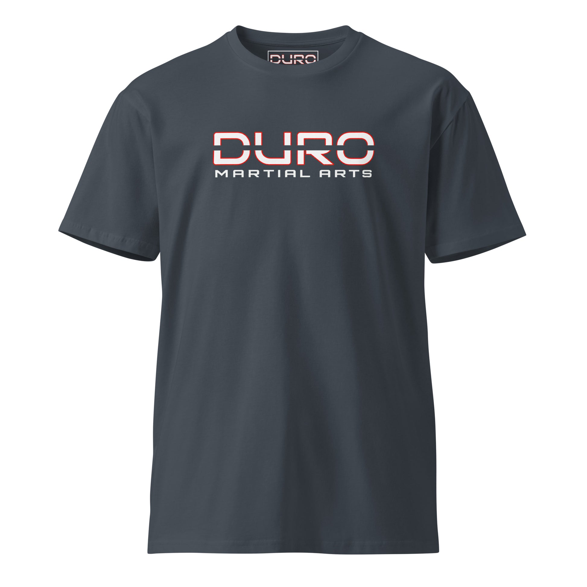 DURO Martial Arts everyday tee in petrol blue, front view